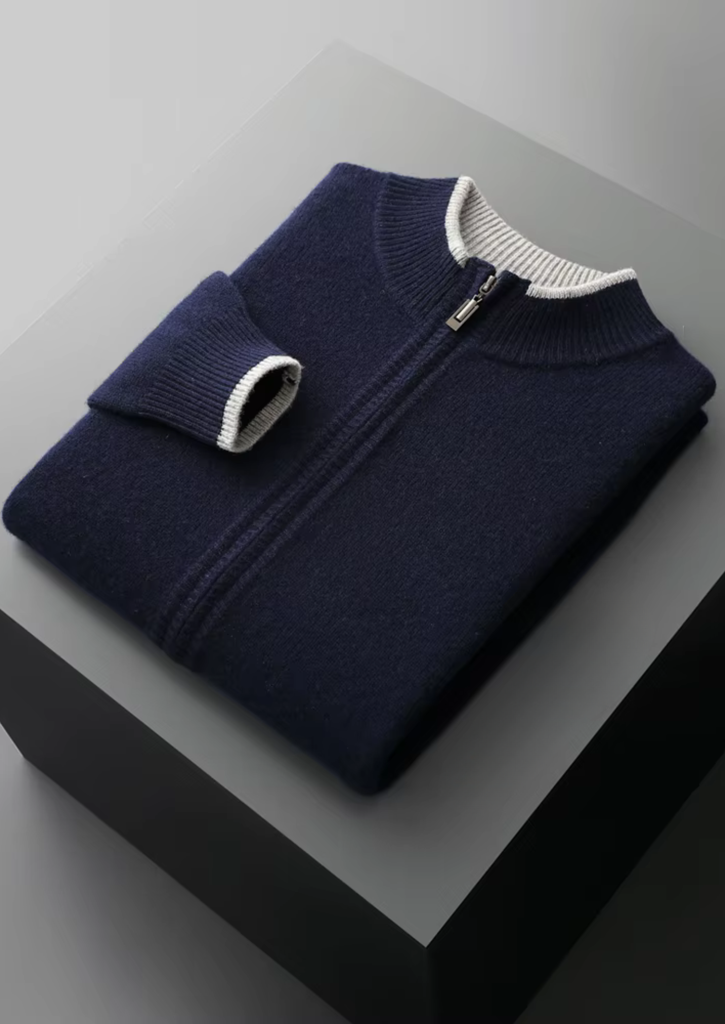 Merino Wool Extra-Fine Two-Tone Knit Cardigan