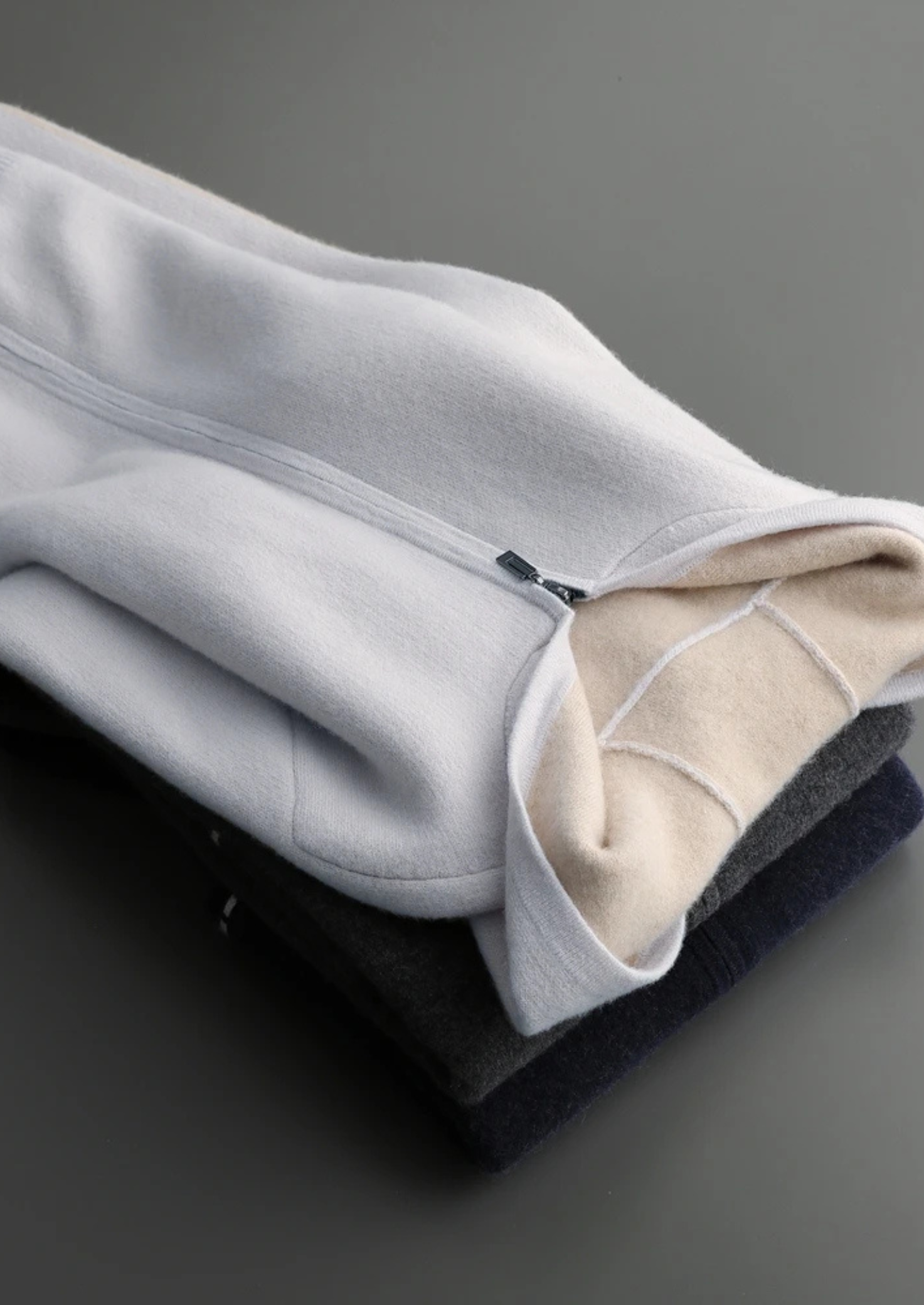 Premium Cashmere Zip Hoodie Two-Tone
