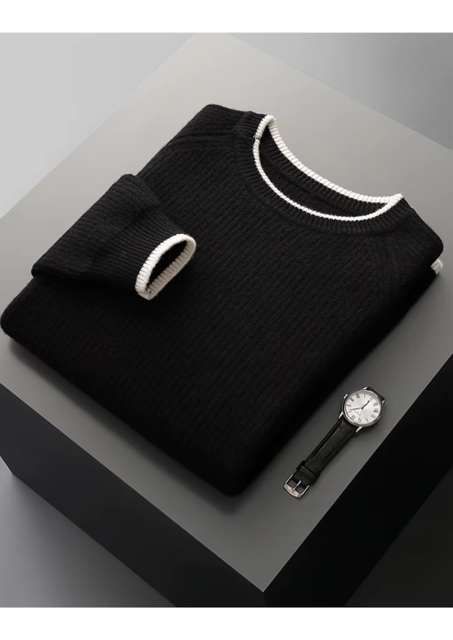 Merino Wool Extra-Fine Crewneck Two-Tone