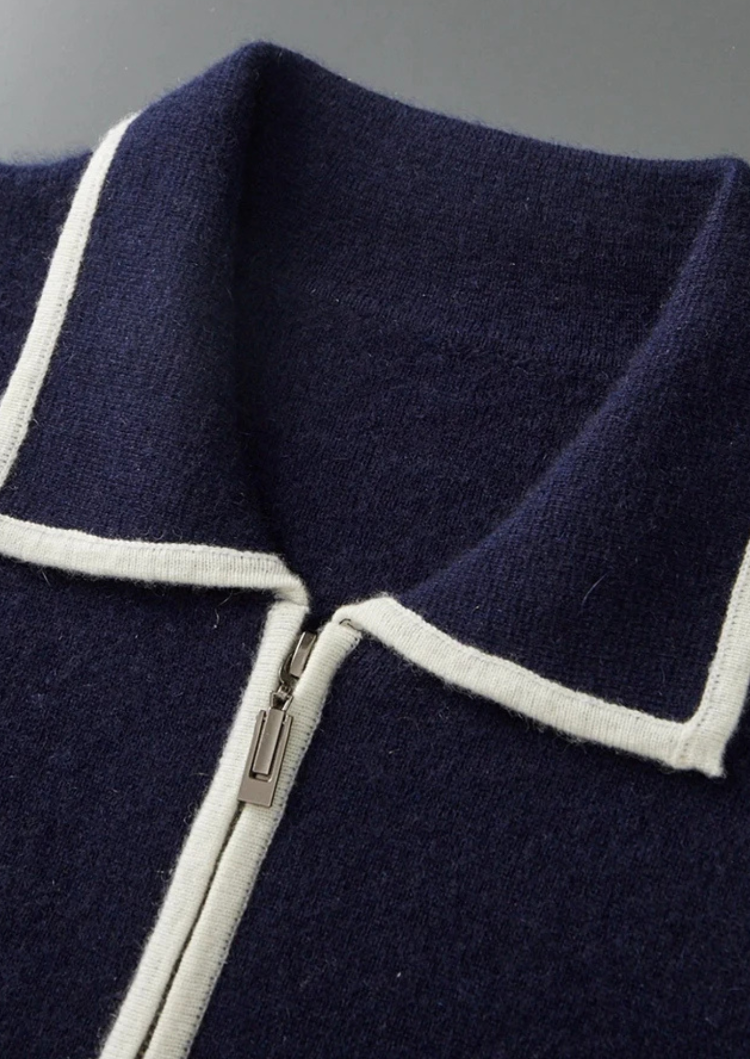 Two-Tone Polo Cardigan Merino Wool Extra-Fine