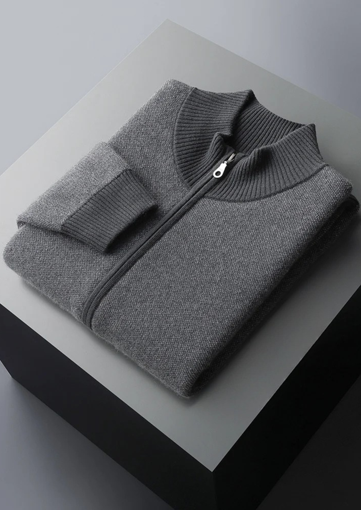 Jacquard Zip Cardigan in Premium Cashmere