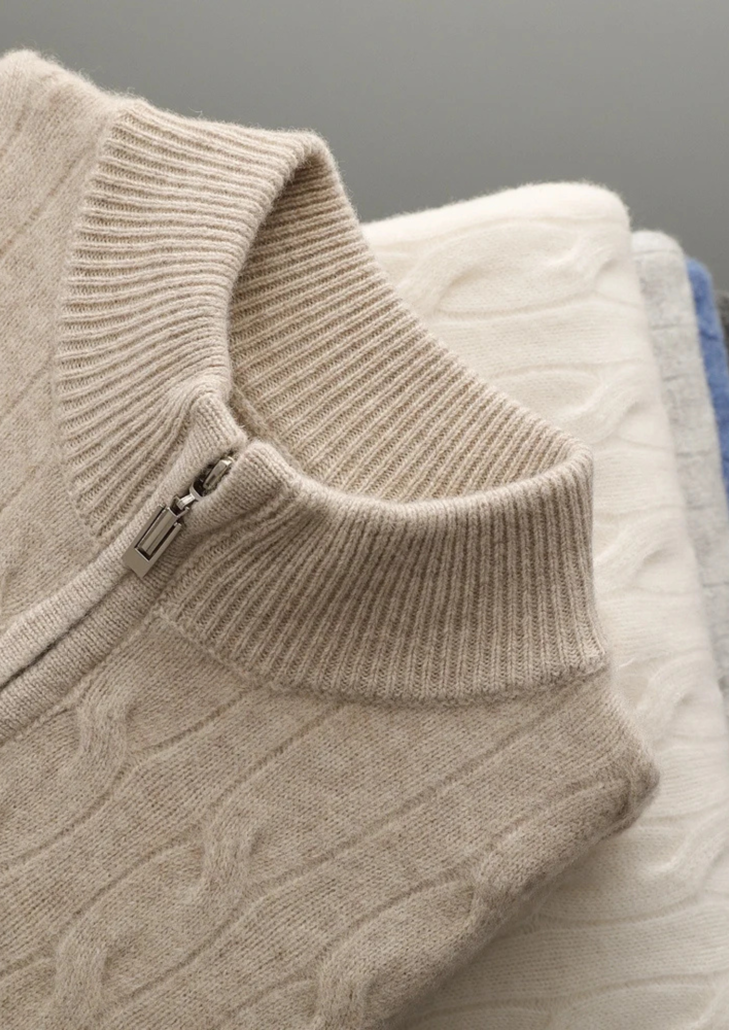 Half Zip Cable Sweater in Merino Wool Extra-Fine