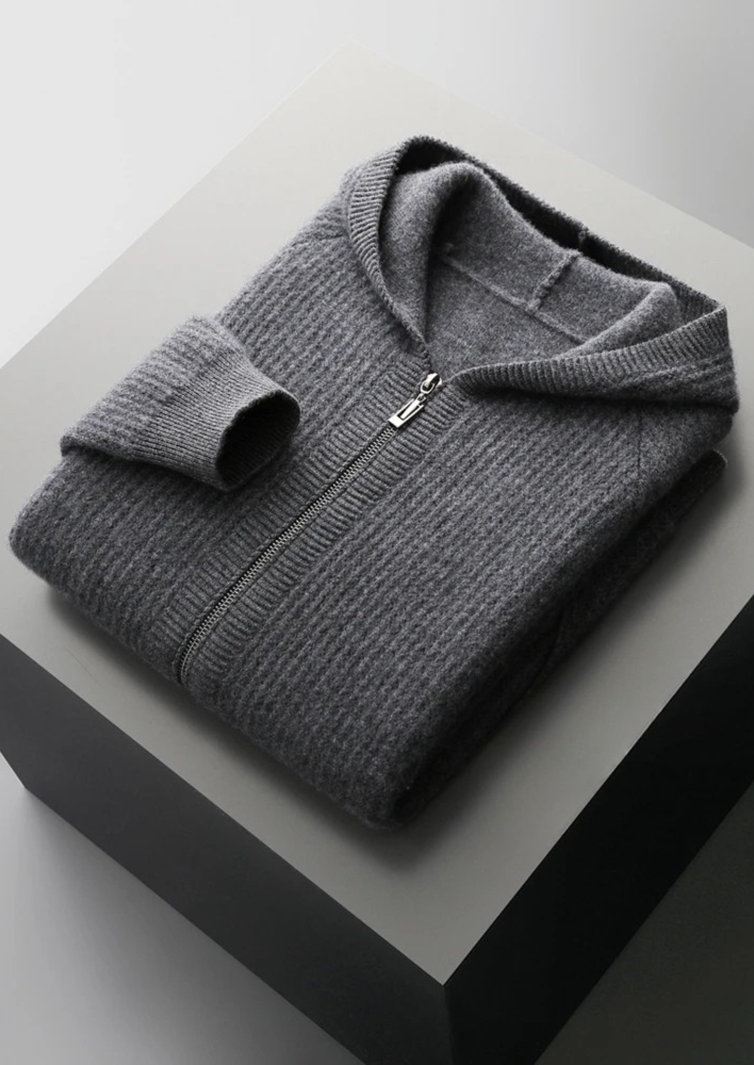 Merino Wool Ribbed Extra-Fine Hoodie With Zip