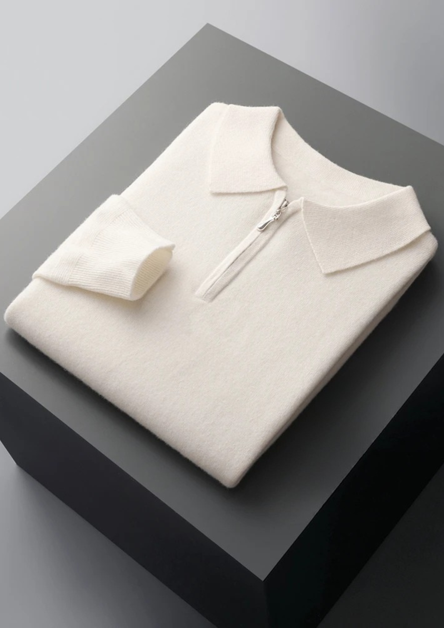 Merino Wool Extra-Fine Half Zip Polo Top