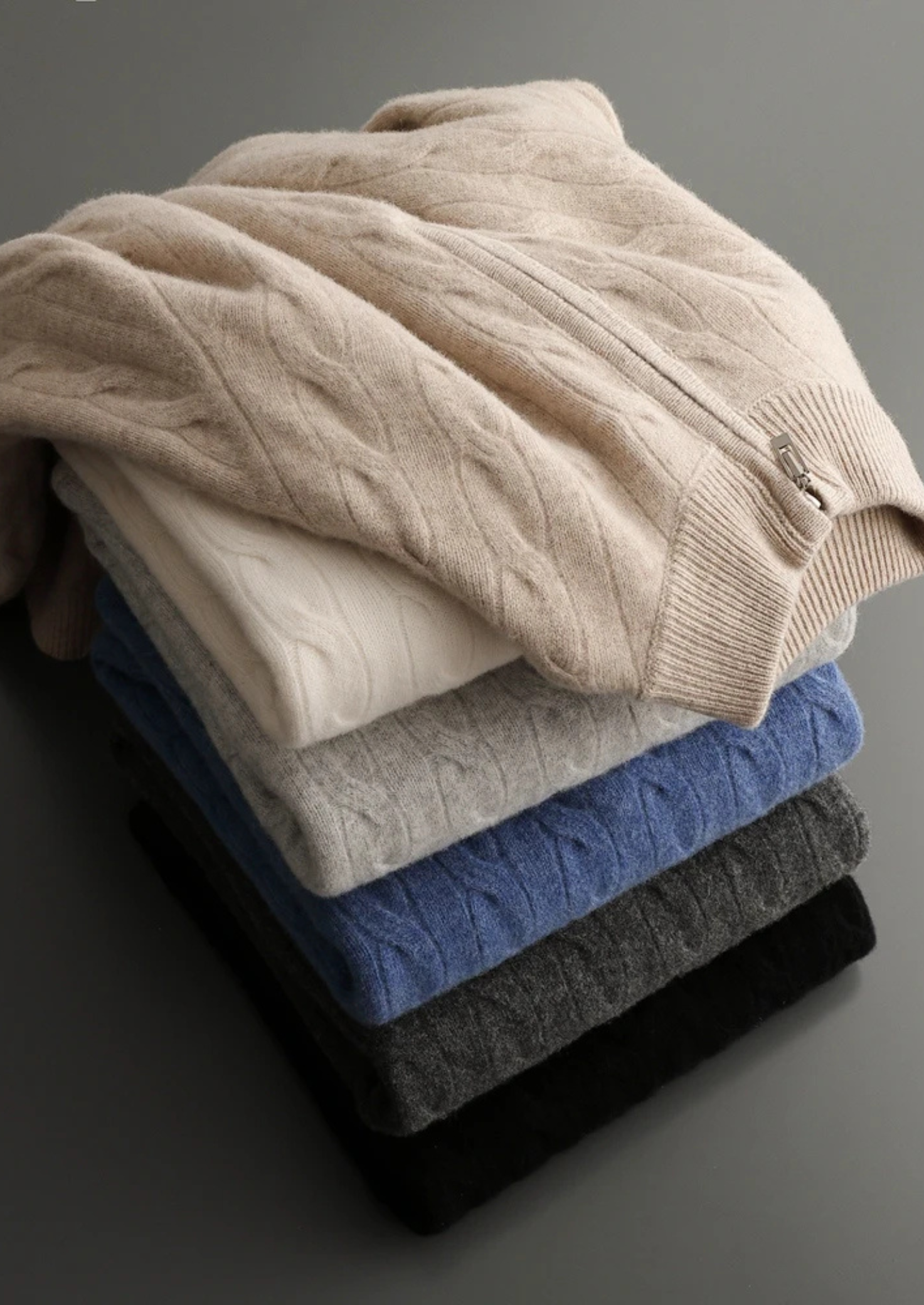 Half Zip Cable Sweater in Merino Wool Extra-Fine