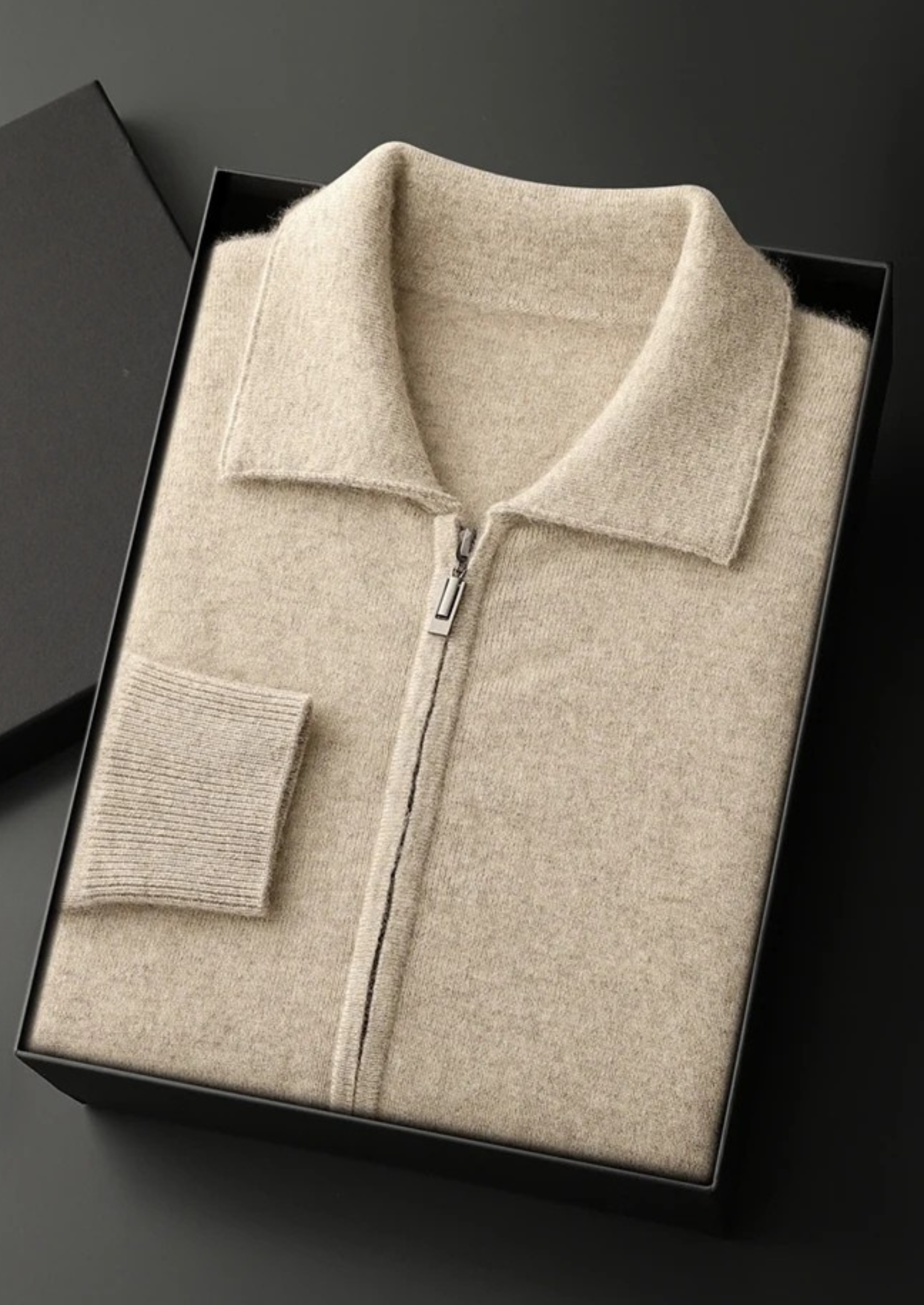 Polo Style Cardigan Premium Cashmere Zip