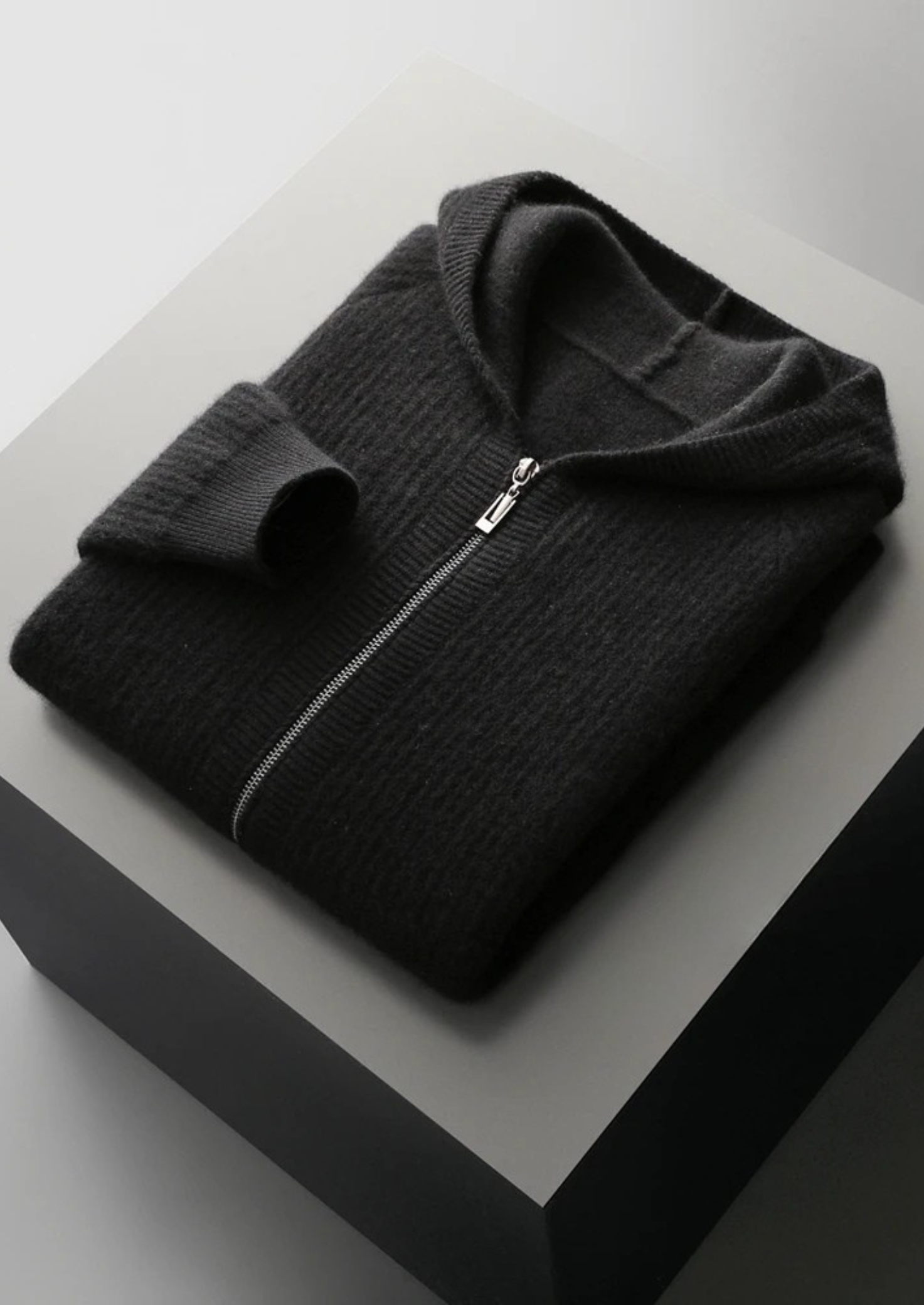 Merino Wool Ribbed Extra-Fine Hoodie With Zip