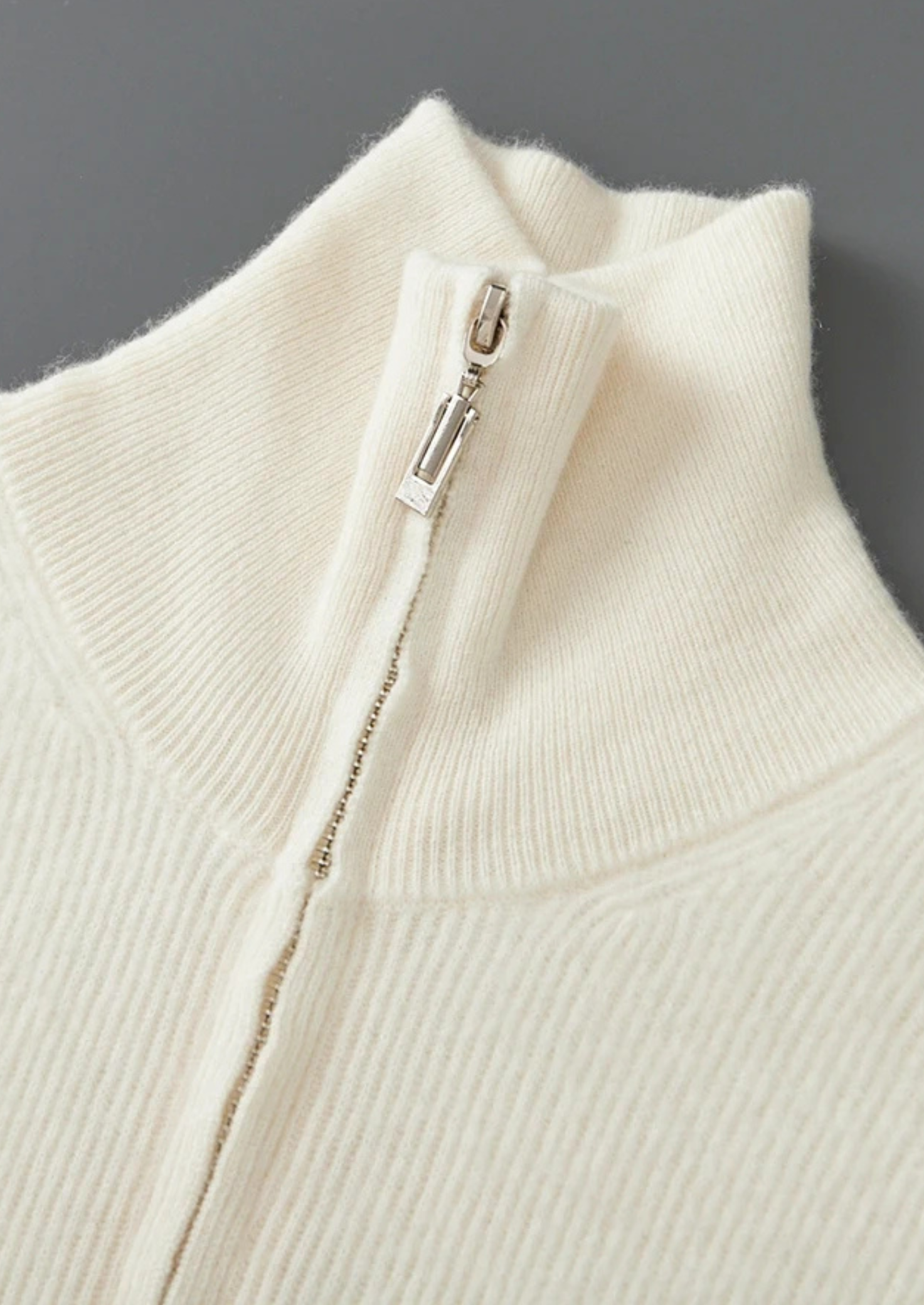 Merino Wool Extra-Fine Zip Cardigan Ribbed