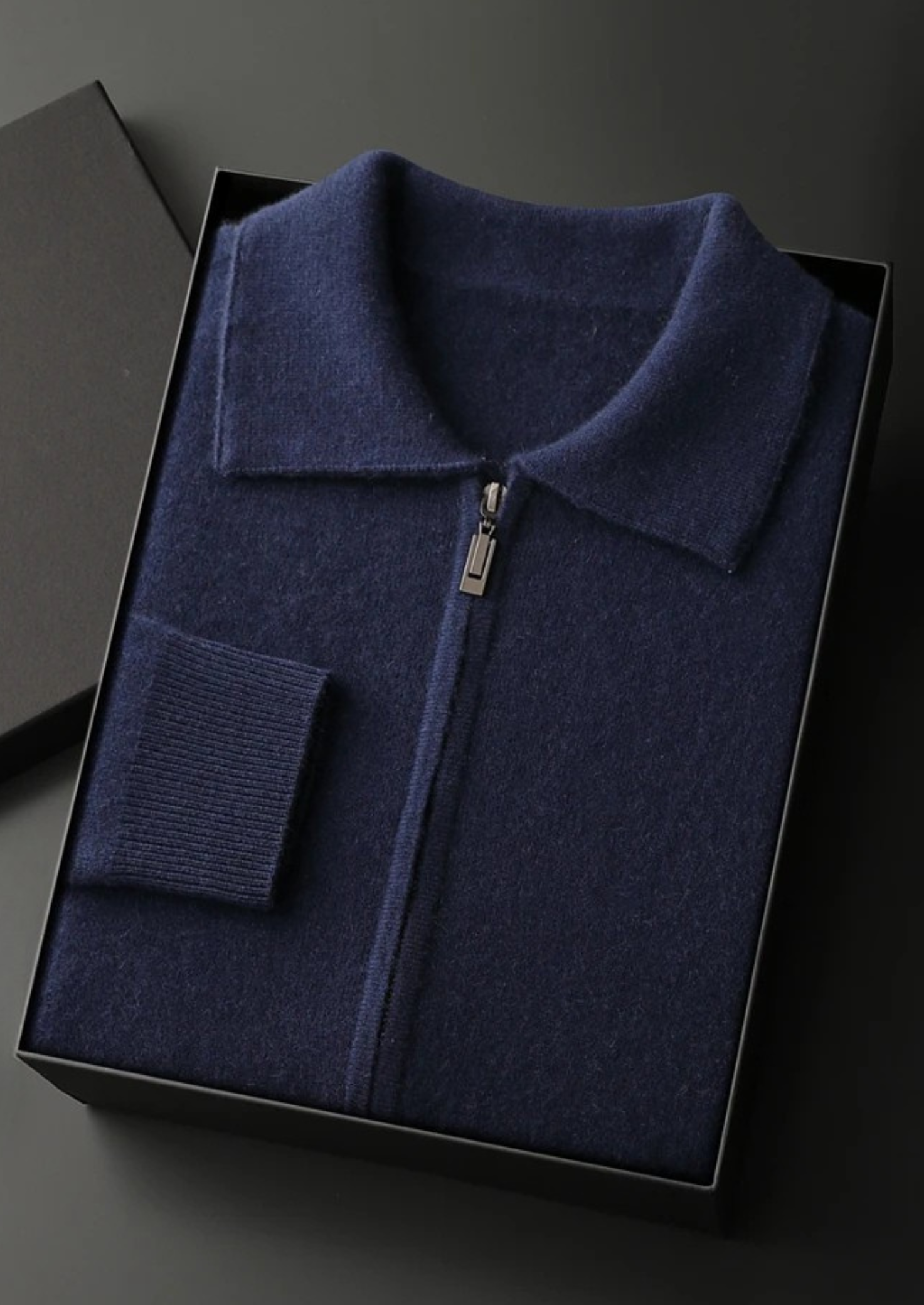 Polo Style Cardigan Premium Cashmere Zip