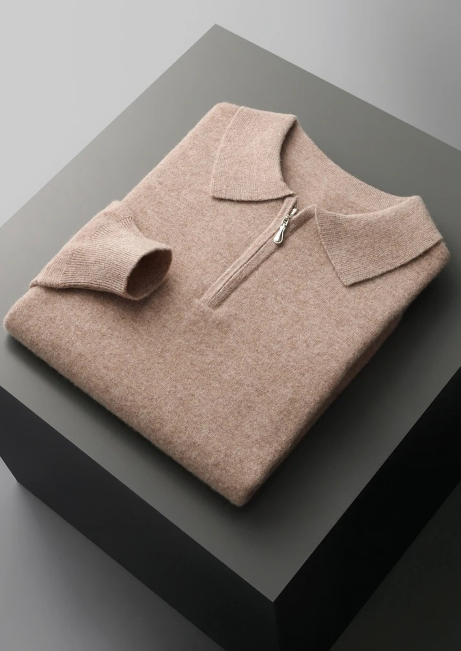 Merino Wool Extra-Fine Half Zip Polo Top