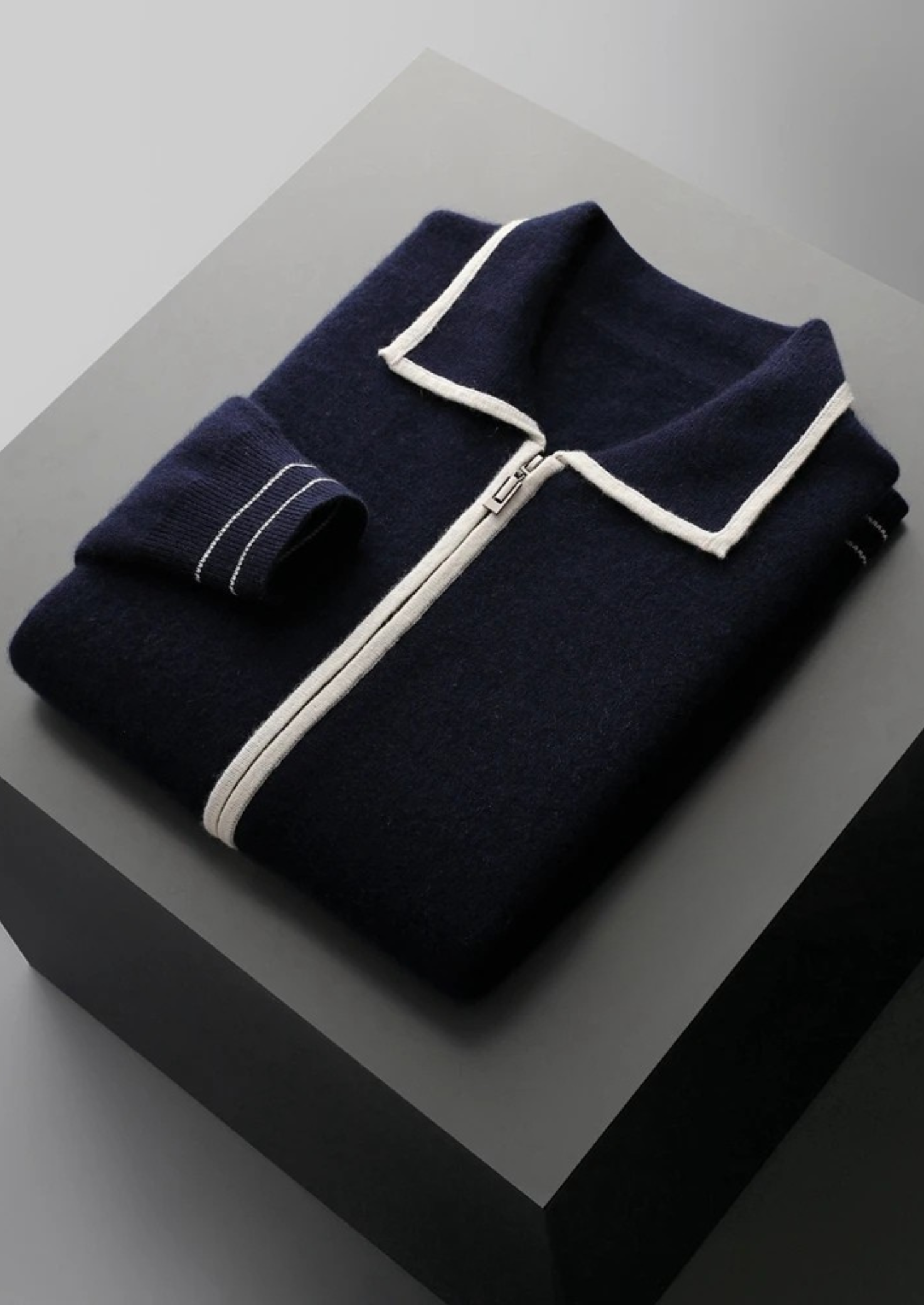Two-Tone Polo Cardigan Merino Wool Extra-Fine