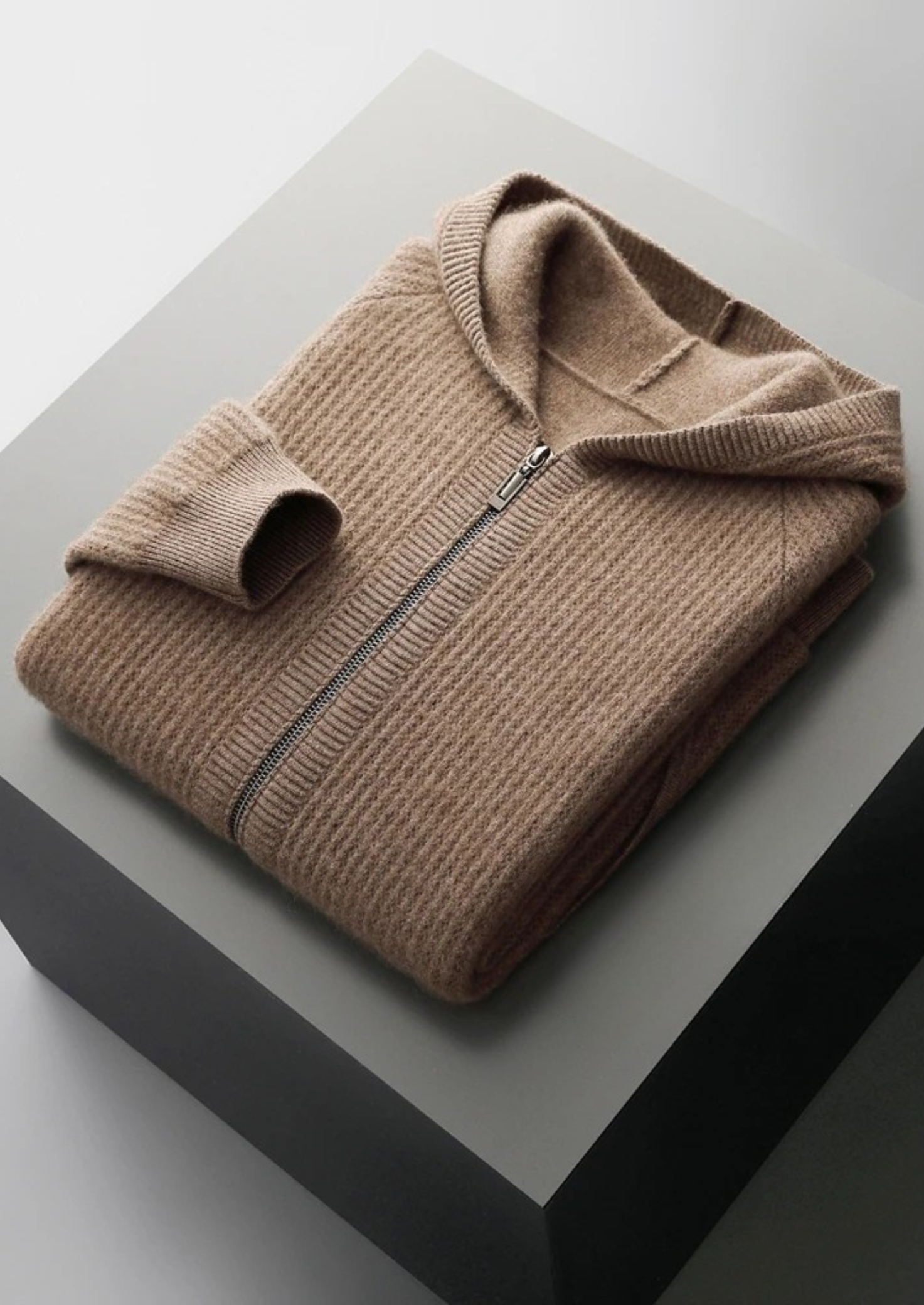 Merino Wool Ribbed Extra-Fine Hoodie With Zip
