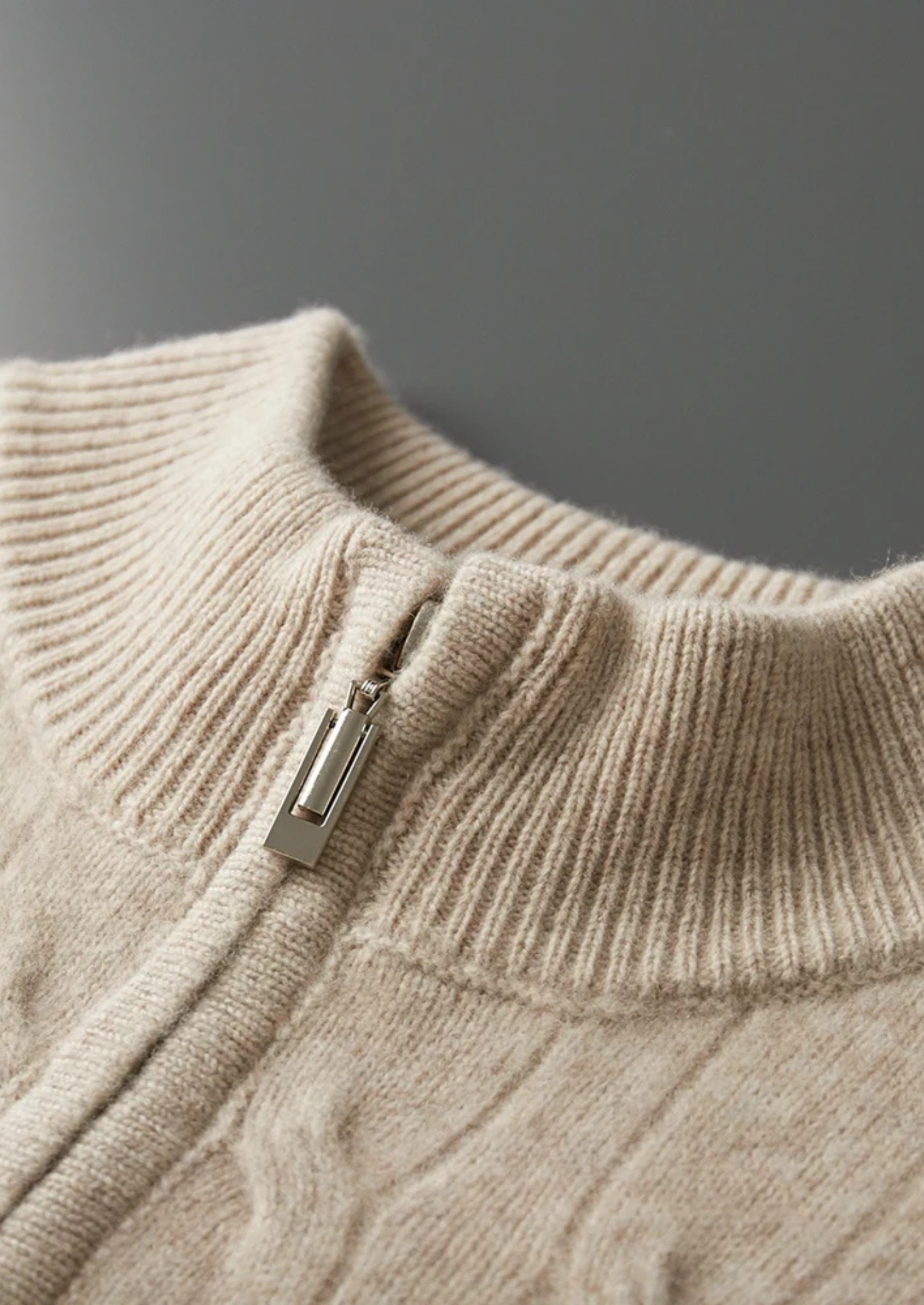 Half Zip Cable Sweater in Merino Wool Extra-Fine