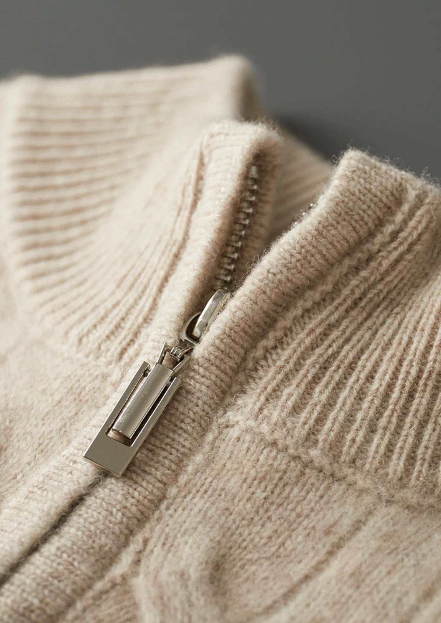 Half Zip Cable Sweater in Merino Wool Extra-Fine