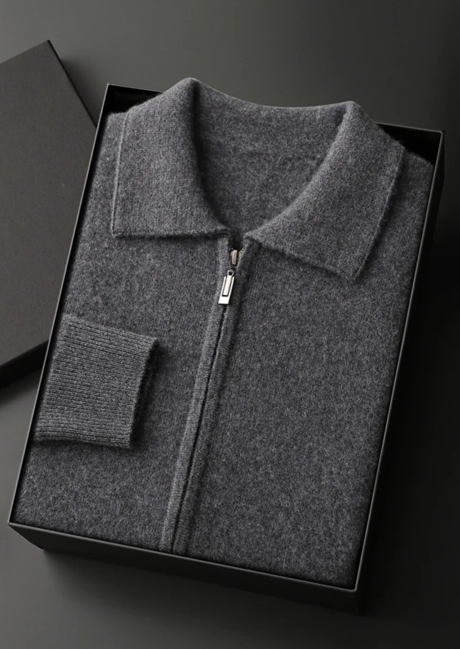 Polo Style Cardigan Premium Cashmere Zip