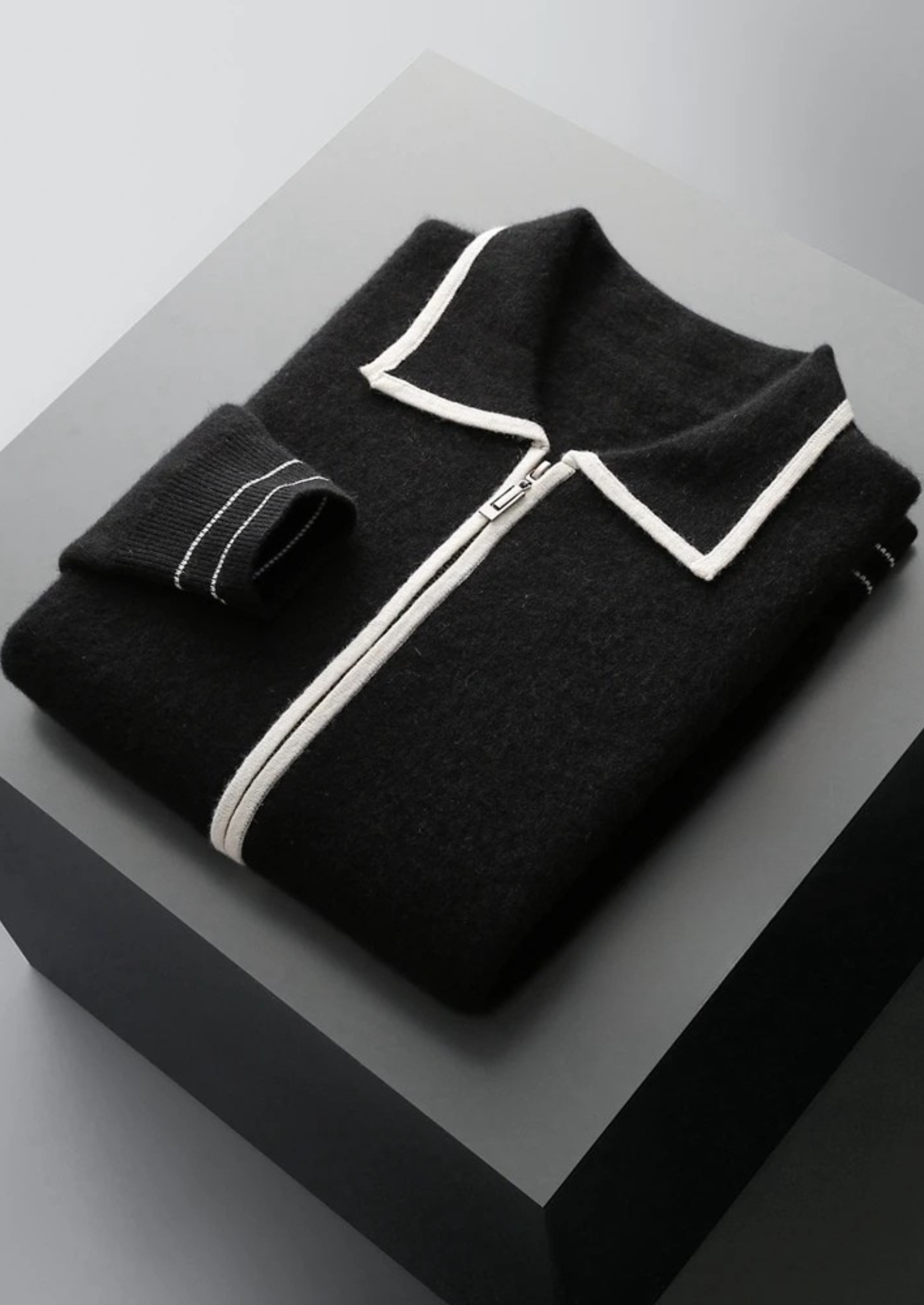 Two-Tone Polo Cardigan Merino Wool Extra-Fine