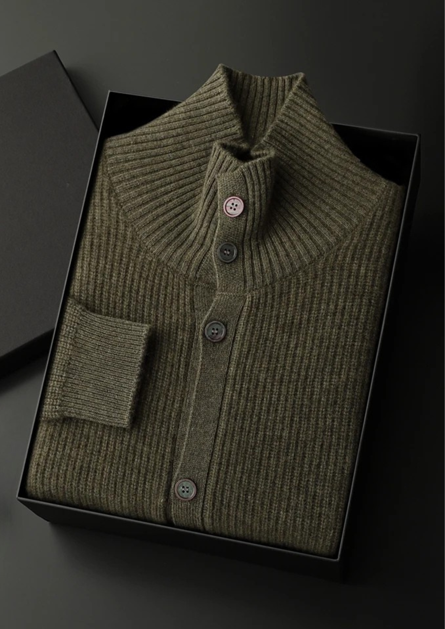 Premium Cashmere Ribbed Collar Cardigan