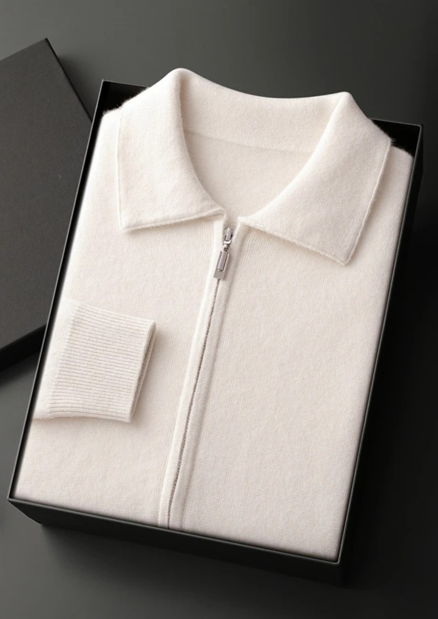 Polo Style Cardigan Premium Cashmere Zip