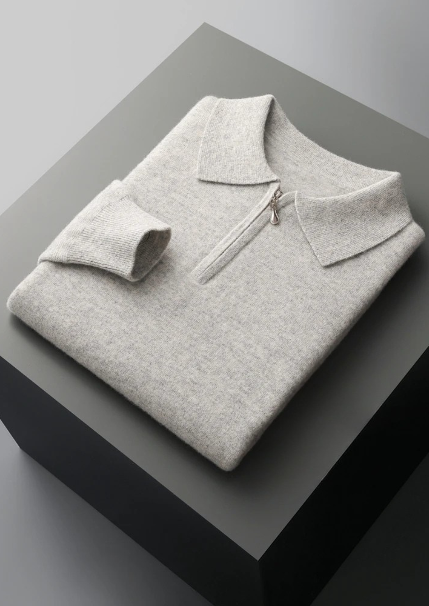 Merino Wool Extra-Fine Half Zip Polo Top
