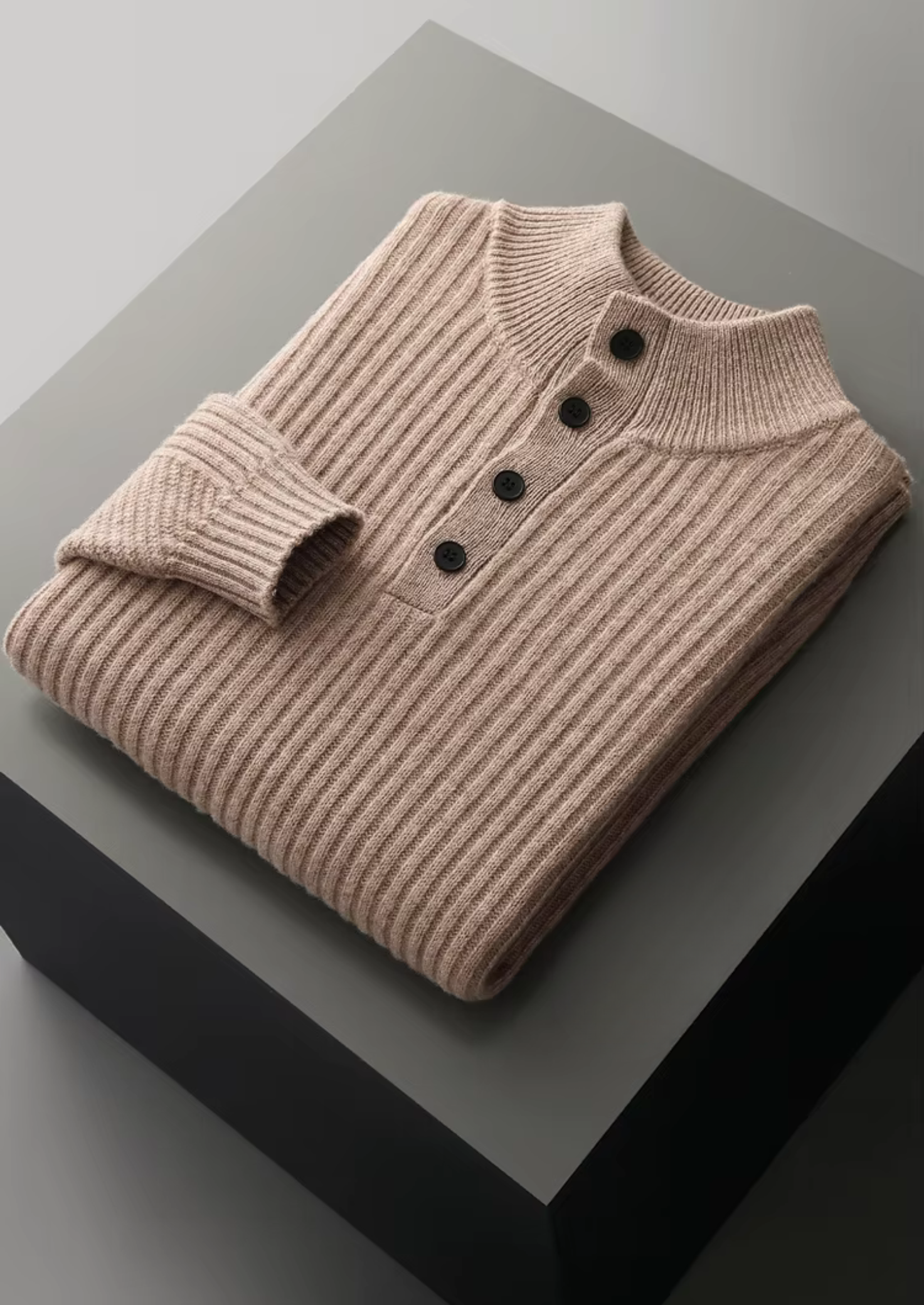 Extra-Fine Merino Wool Ribbed Henley Knit