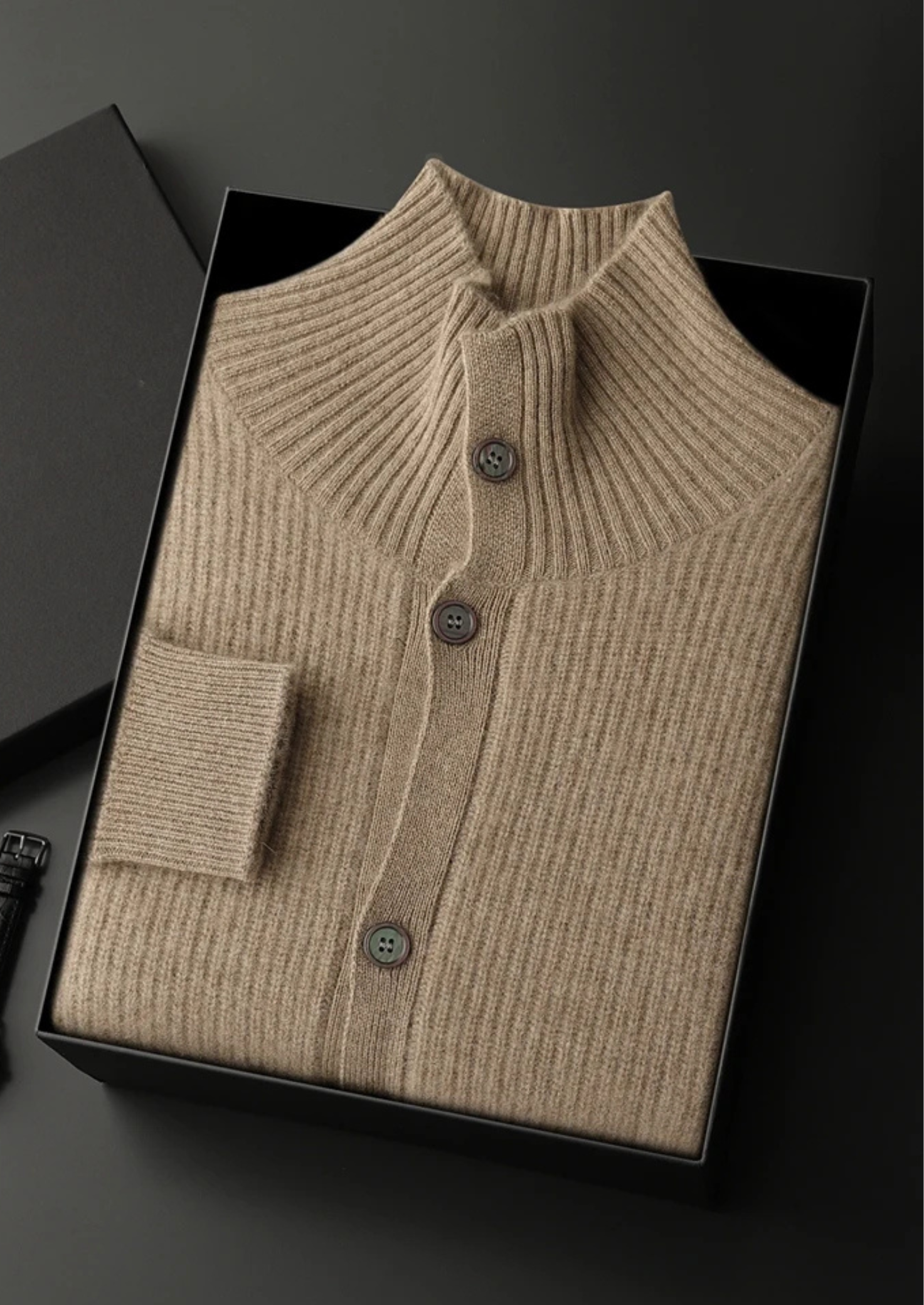 Premium Cashmere Ribbed Collar Cardigan