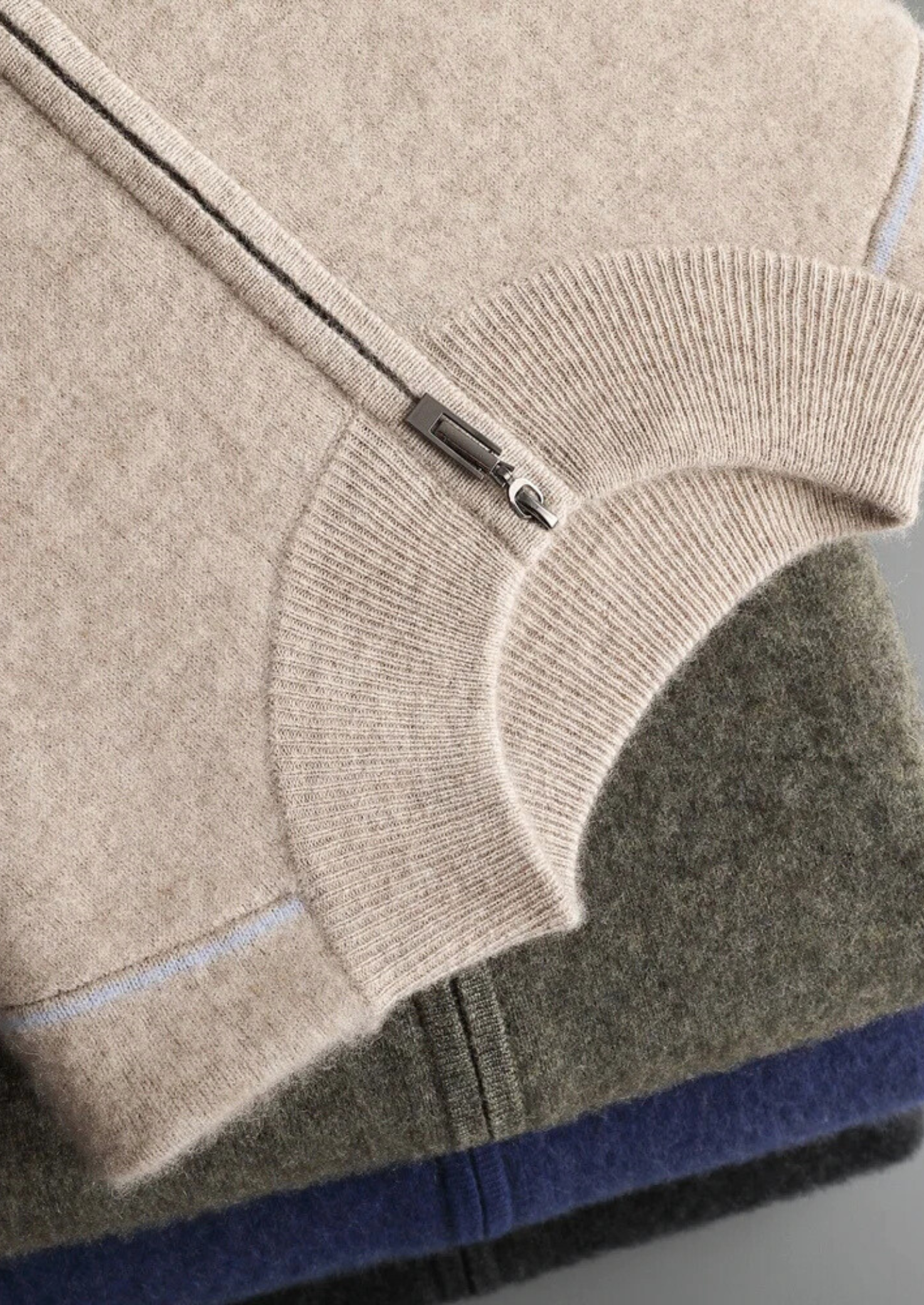 Premium Cashmere Double Tone Zip Cardigan