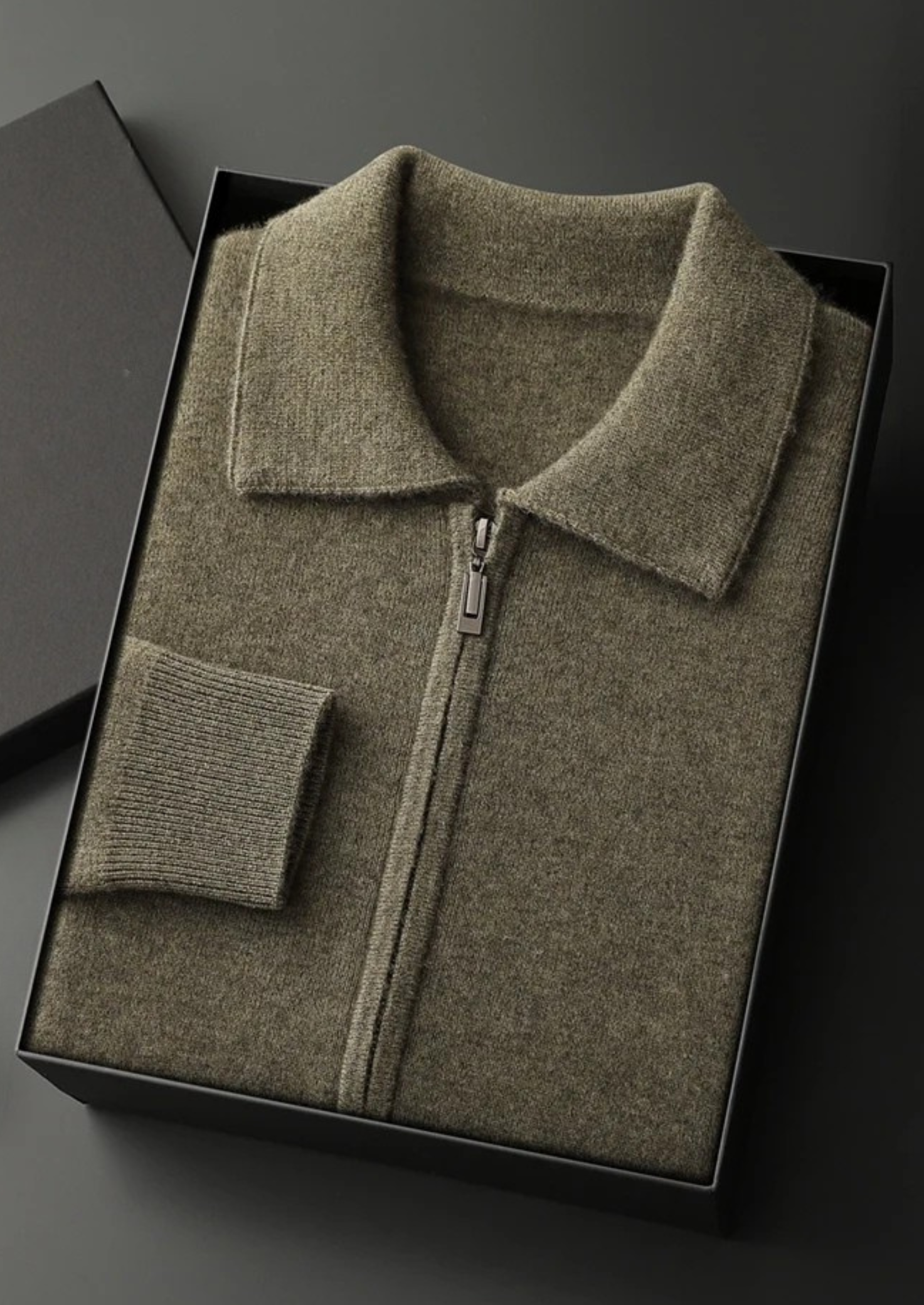 Polo Style Cardigan Premium Cashmere Zip