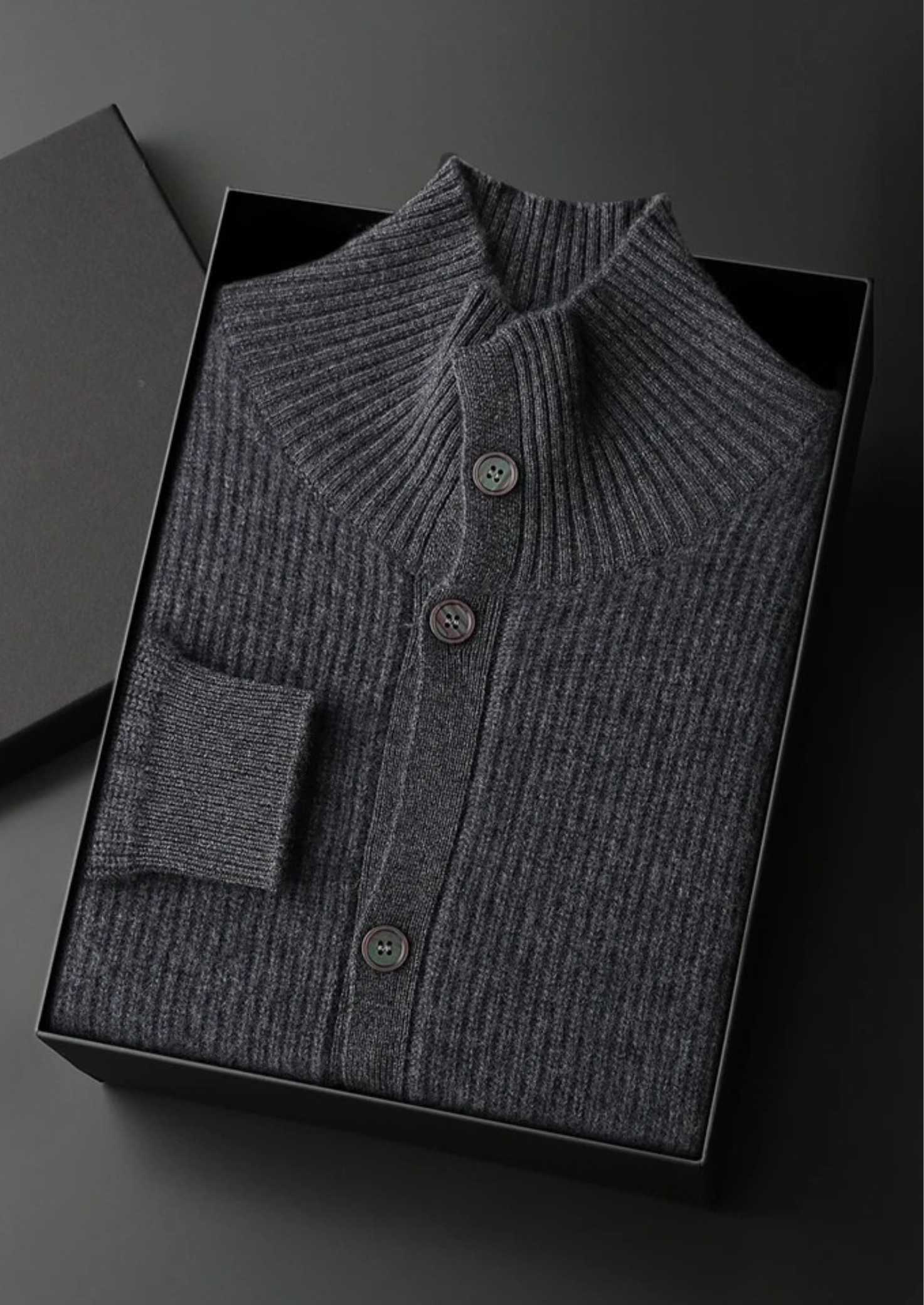 Premium Cashmere Ribbed Collar Cardigan