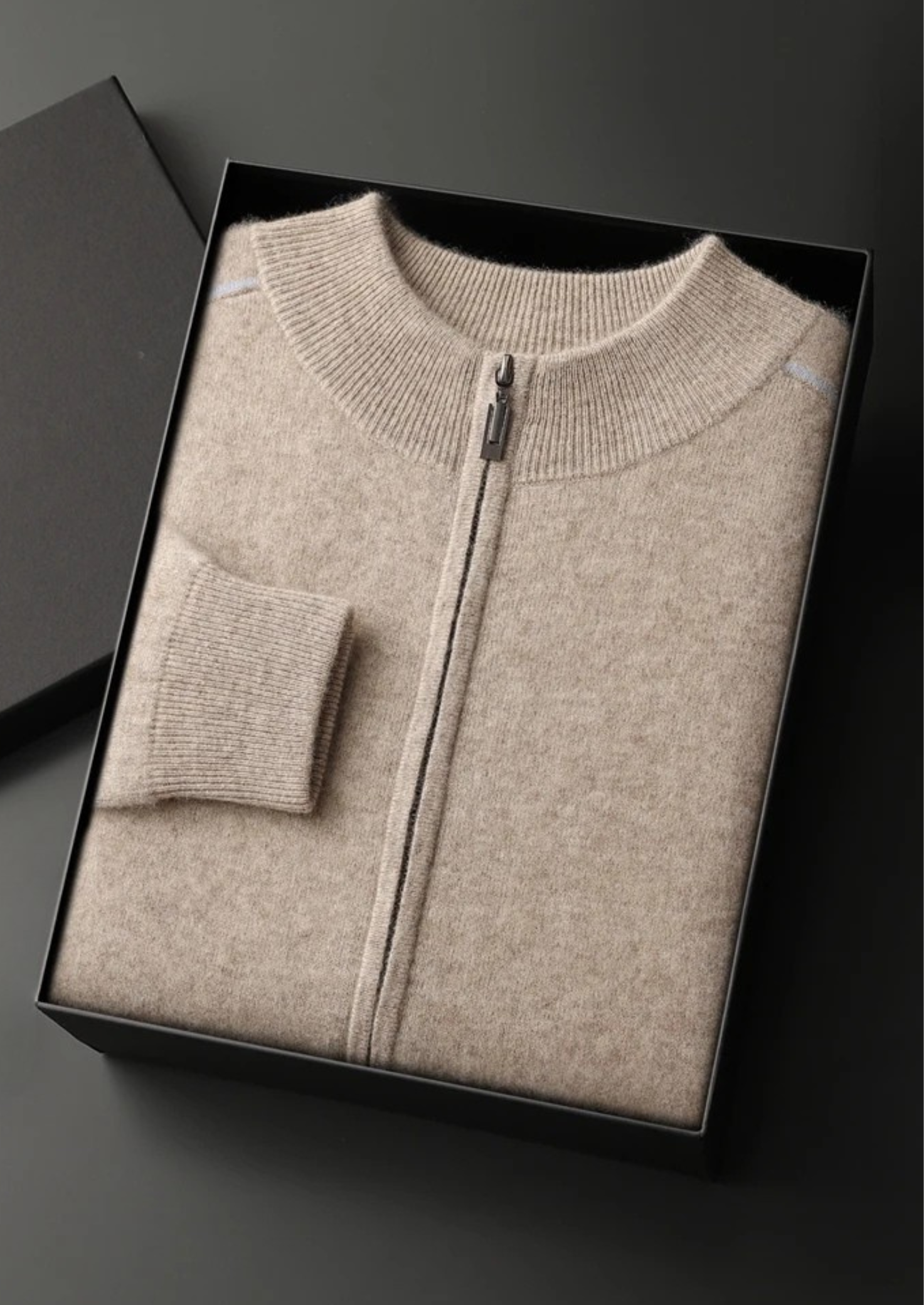 Premium Cashmere Double Tone Zip Cardigan