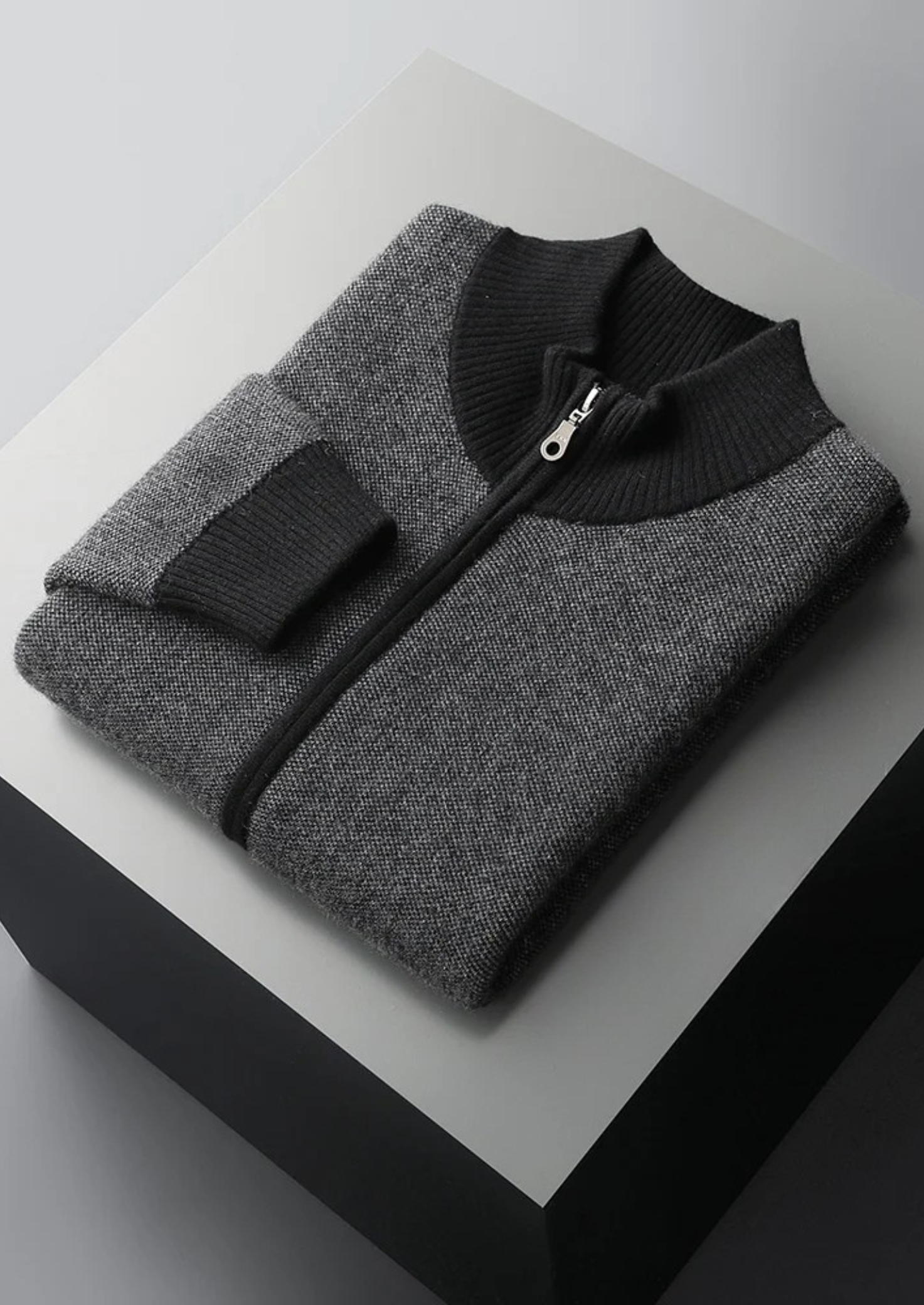 Jacquard Zip Cardigan in Premium Cashmere