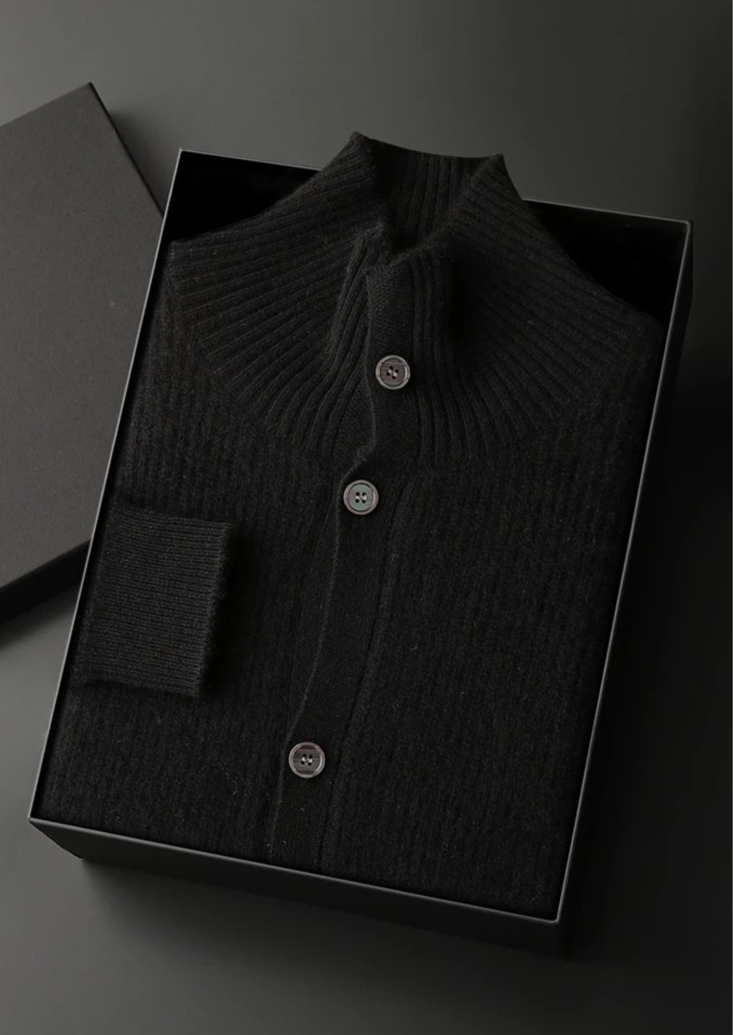 Premium Cashmere Ribbed Collar Cardigan