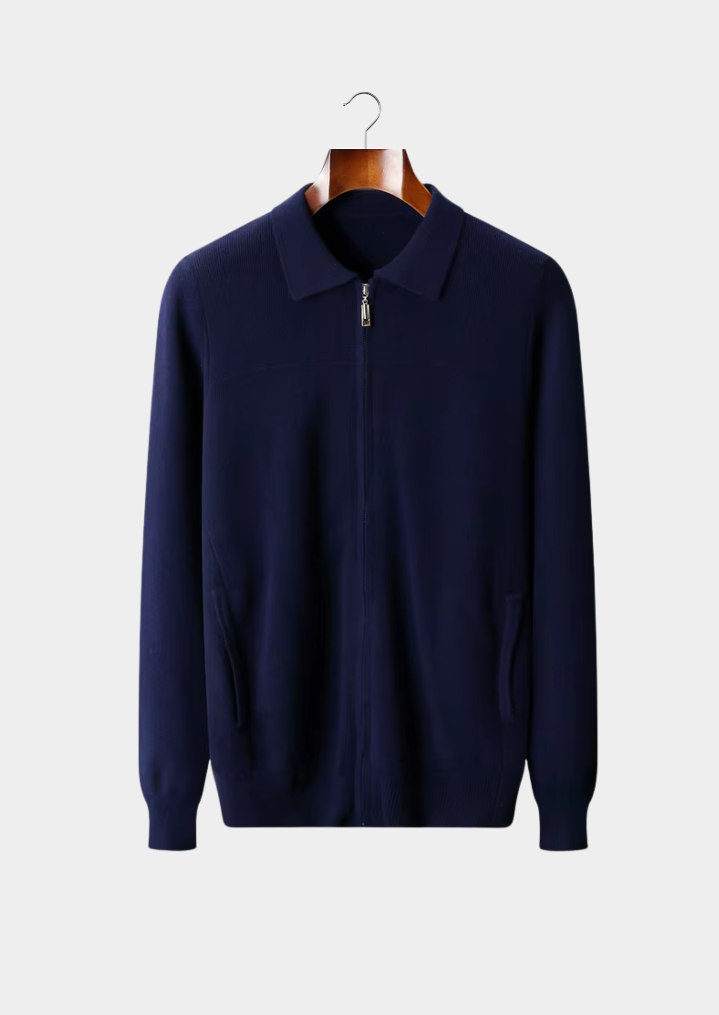Polo Cardigan in Merino Wool Ribbed Knit