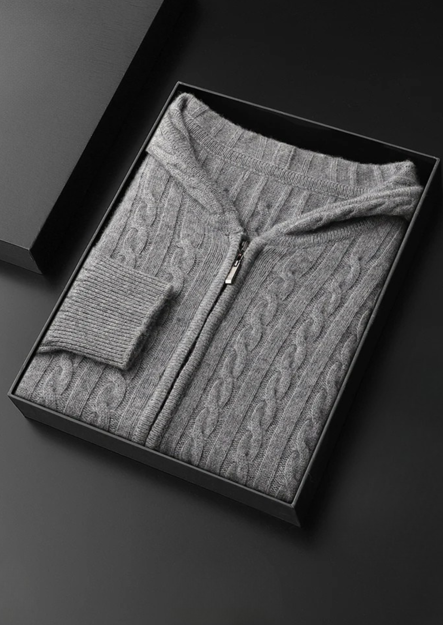 Cable Knit Zip Hoodie Premium Cashmere