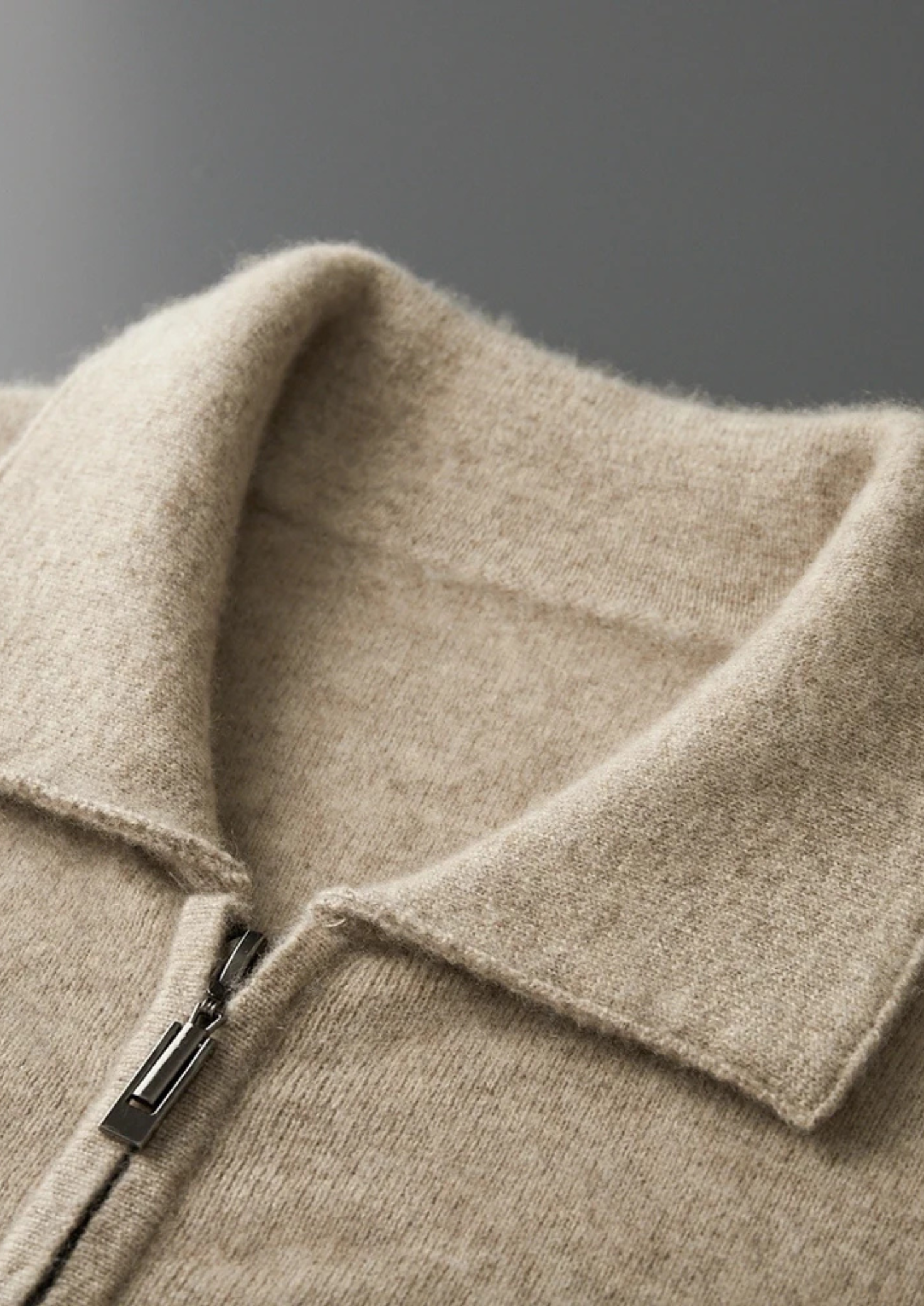 Polo Style Cardigan Premium Cashmere Zip