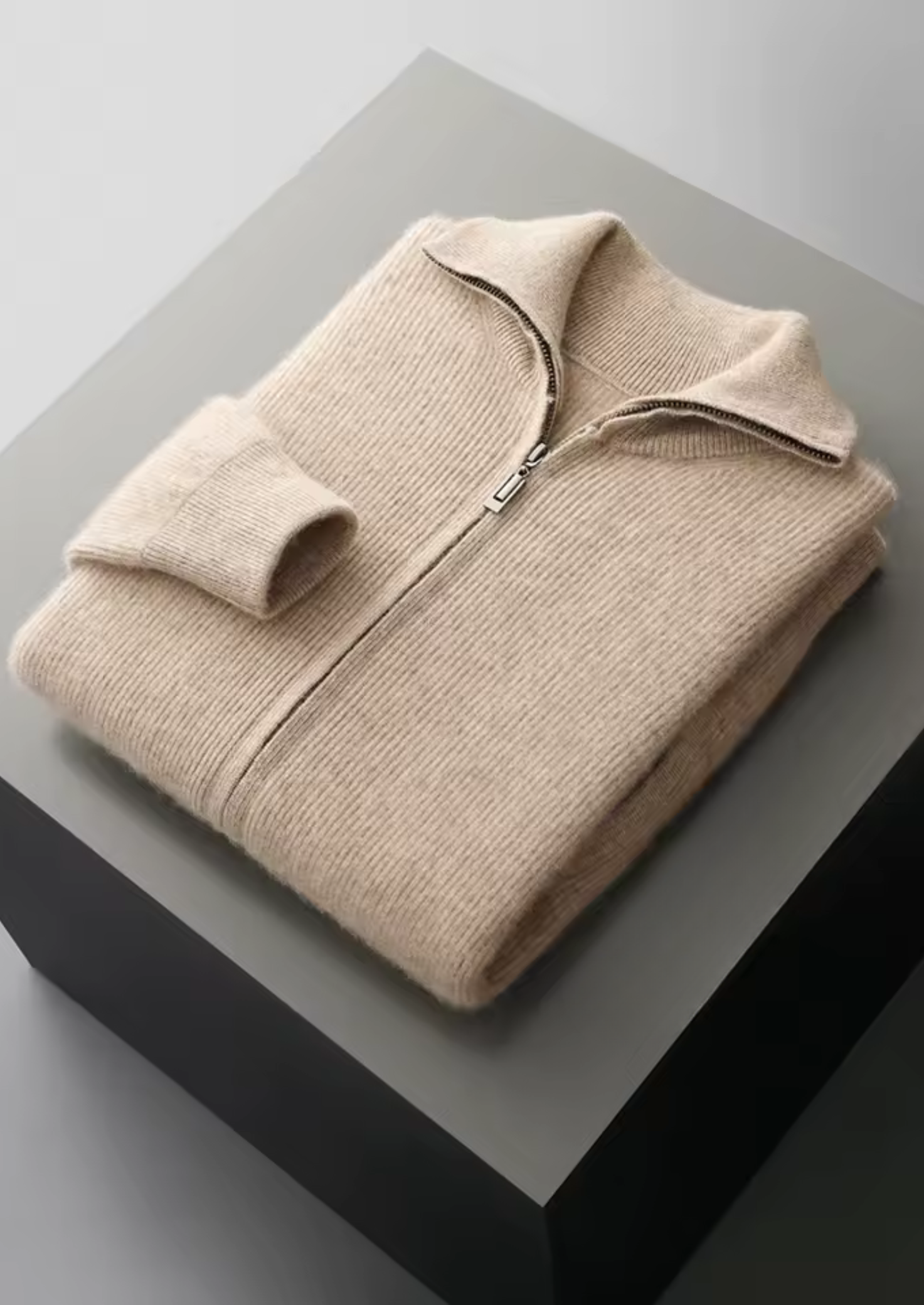Merino Wool Extra-Fine Zip Cardigan Ribbed