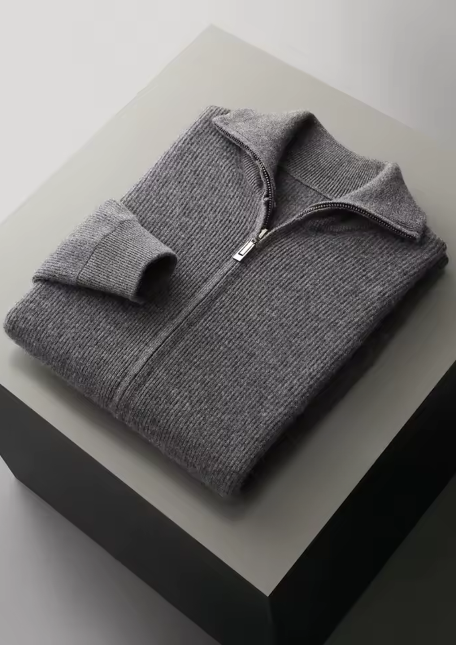 Merino Wool Extra-Fine Zip Cardigan Ribbed