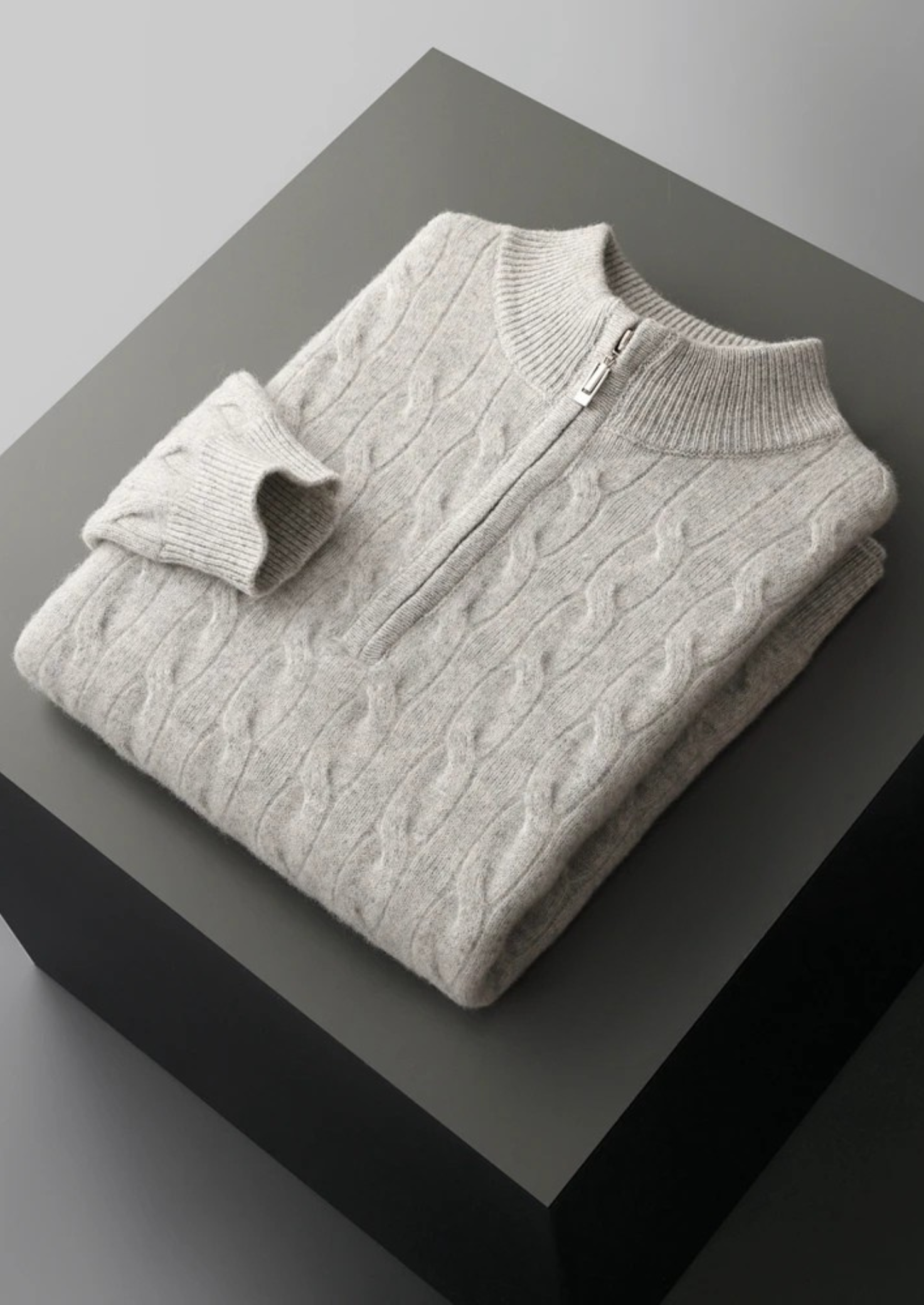 Half Zip Cable Sweater in Merino Wool Extra-Fine