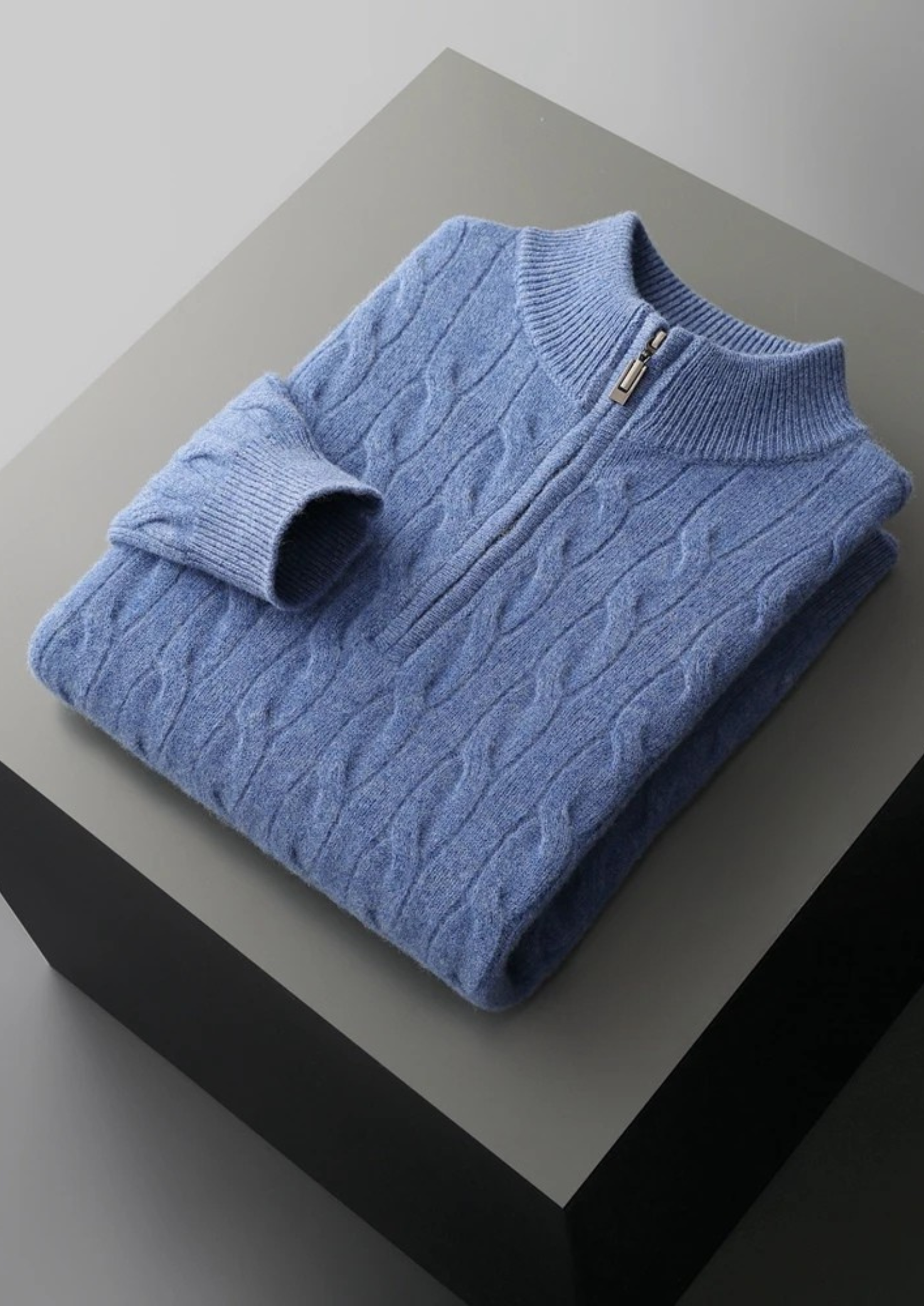 Half Zip Cable Sweater in Merino Wool Extra-Fine