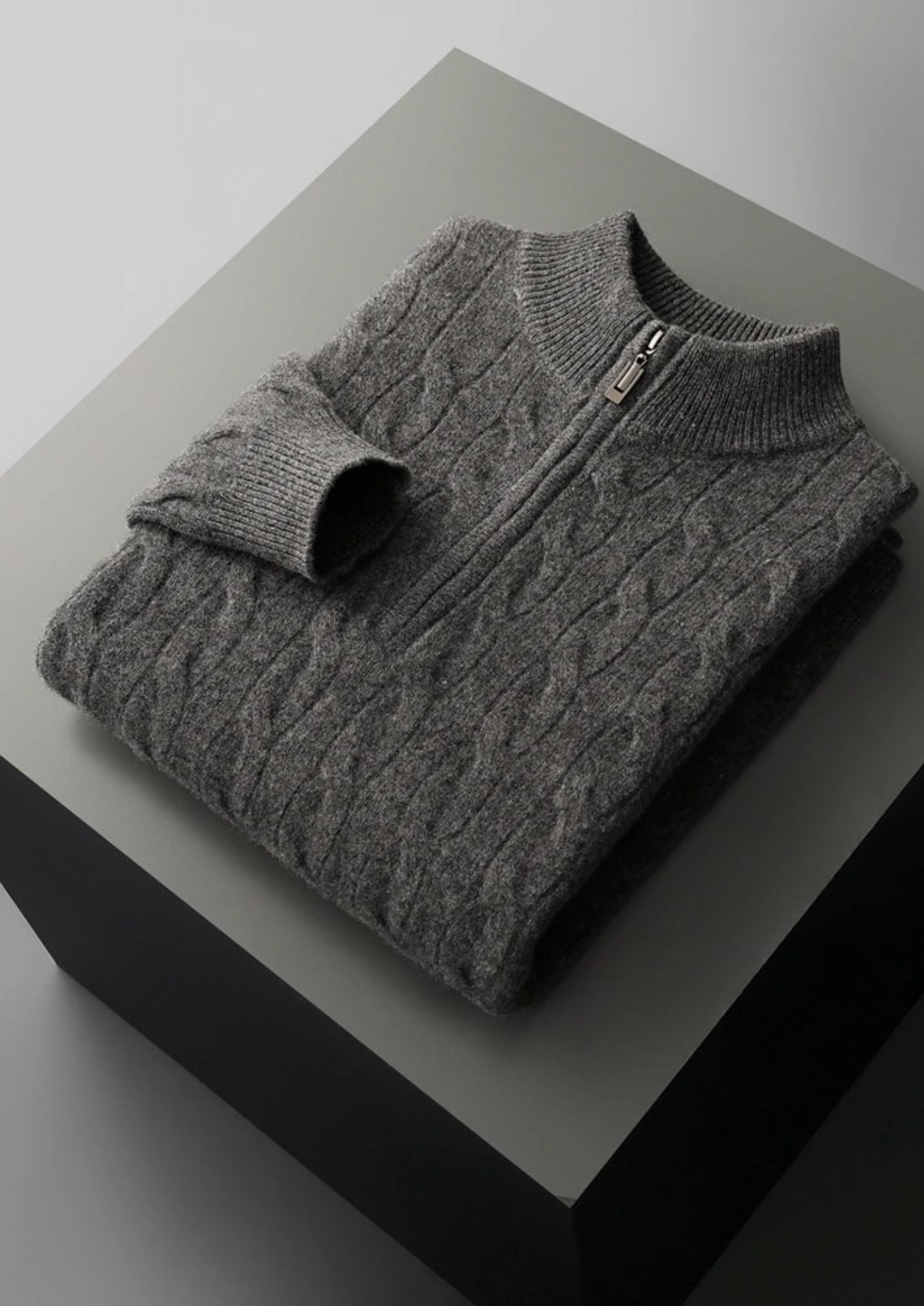 Half Zip Cable Sweater in Merino Wool Extra-Fine