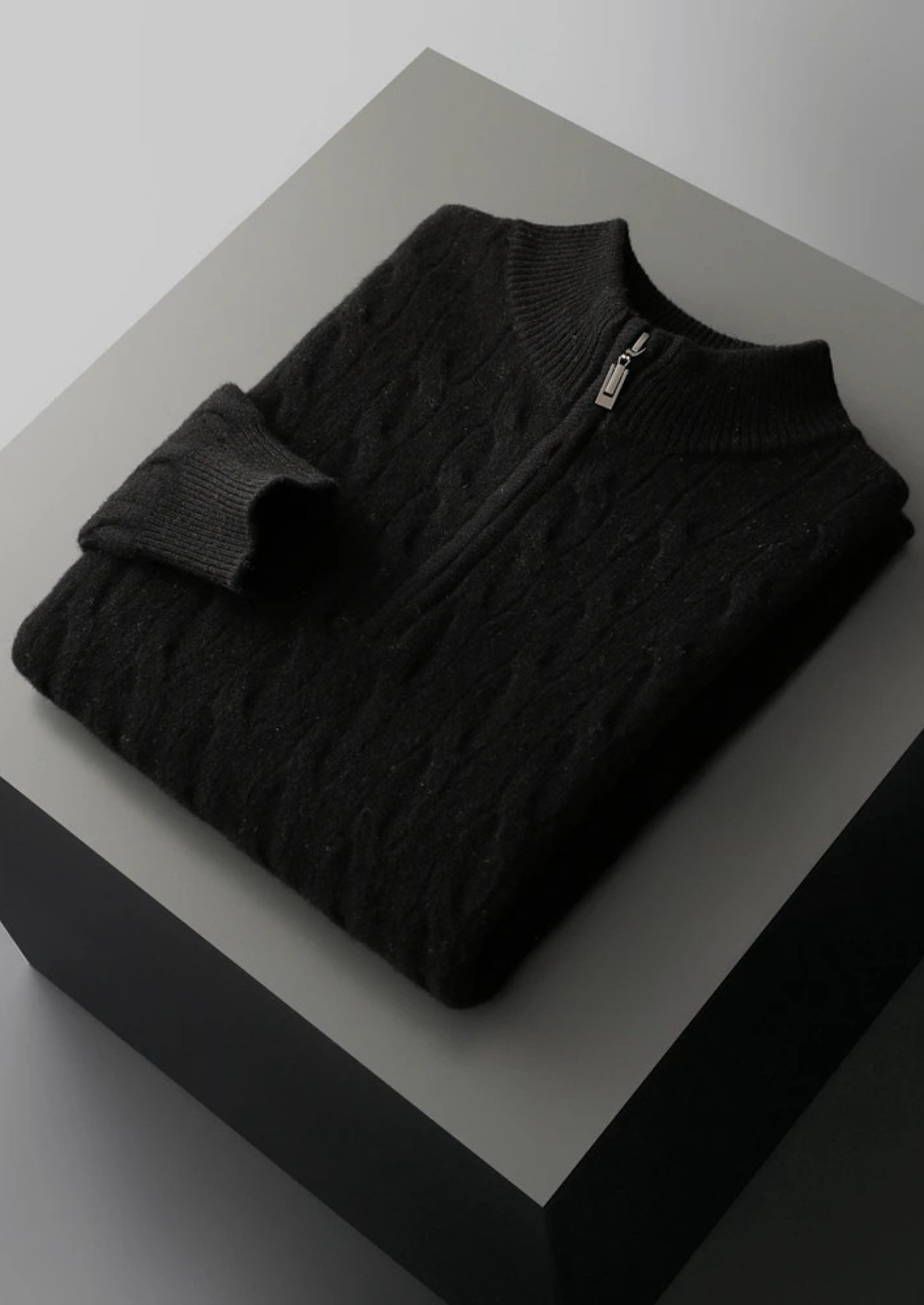 Half Zip Cable Sweater in Merino Wool Extra-Fine