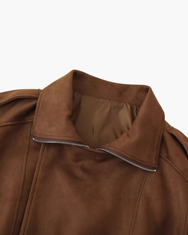 Suede-Style Belted Zip Jacket Women
