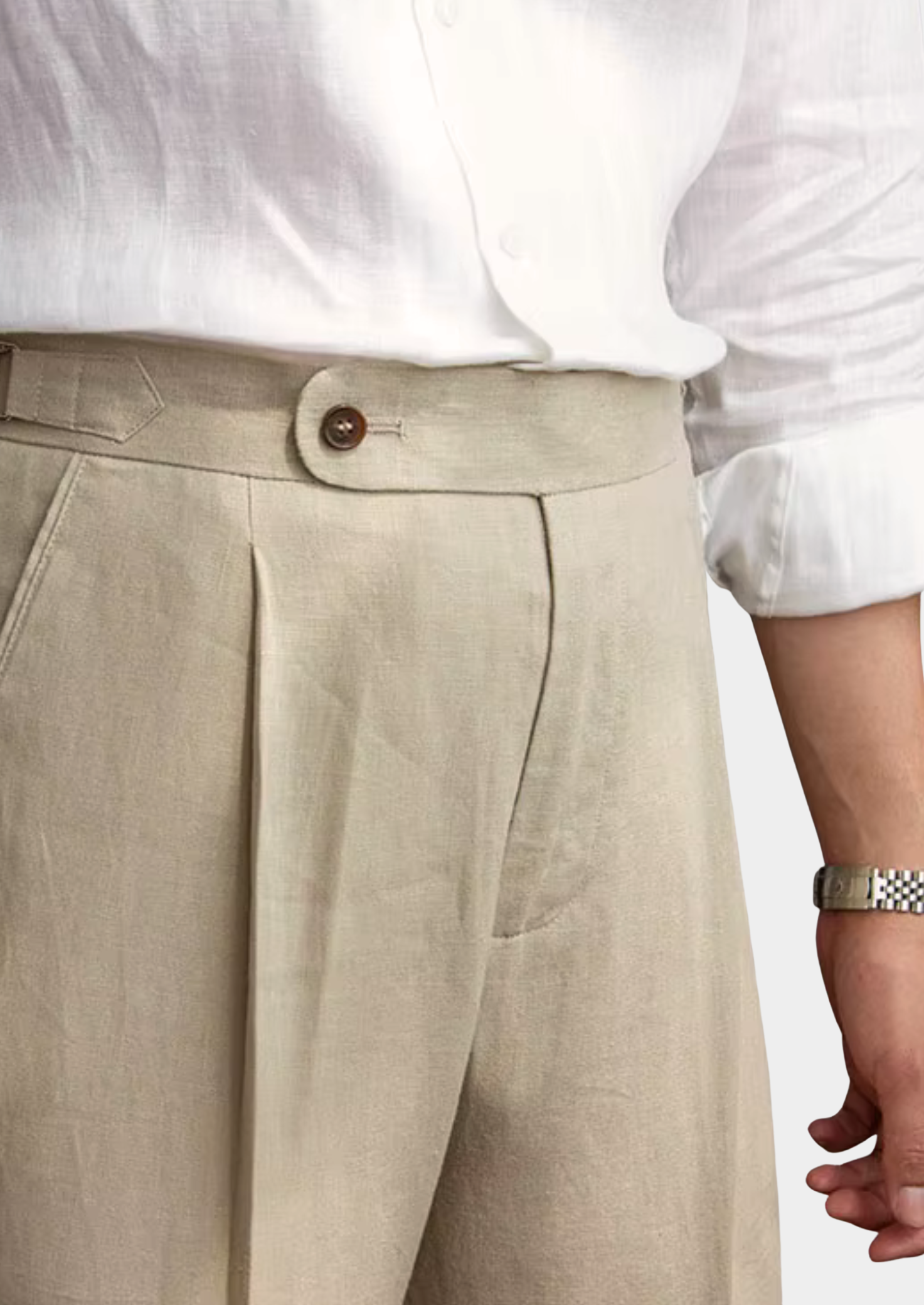 Genova Pleated Wool Trousers - Beige