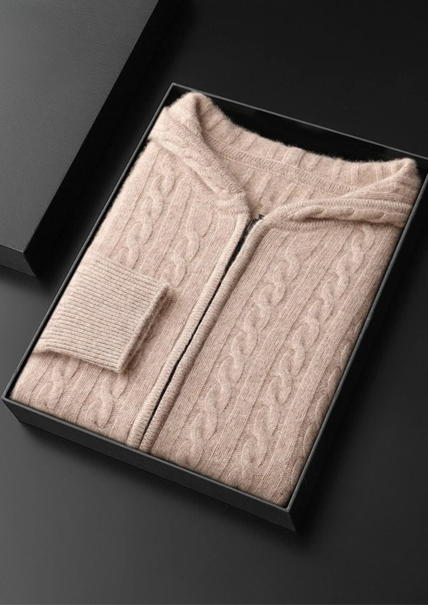 Cable Knit Zip Hoodie Premium Cashmere