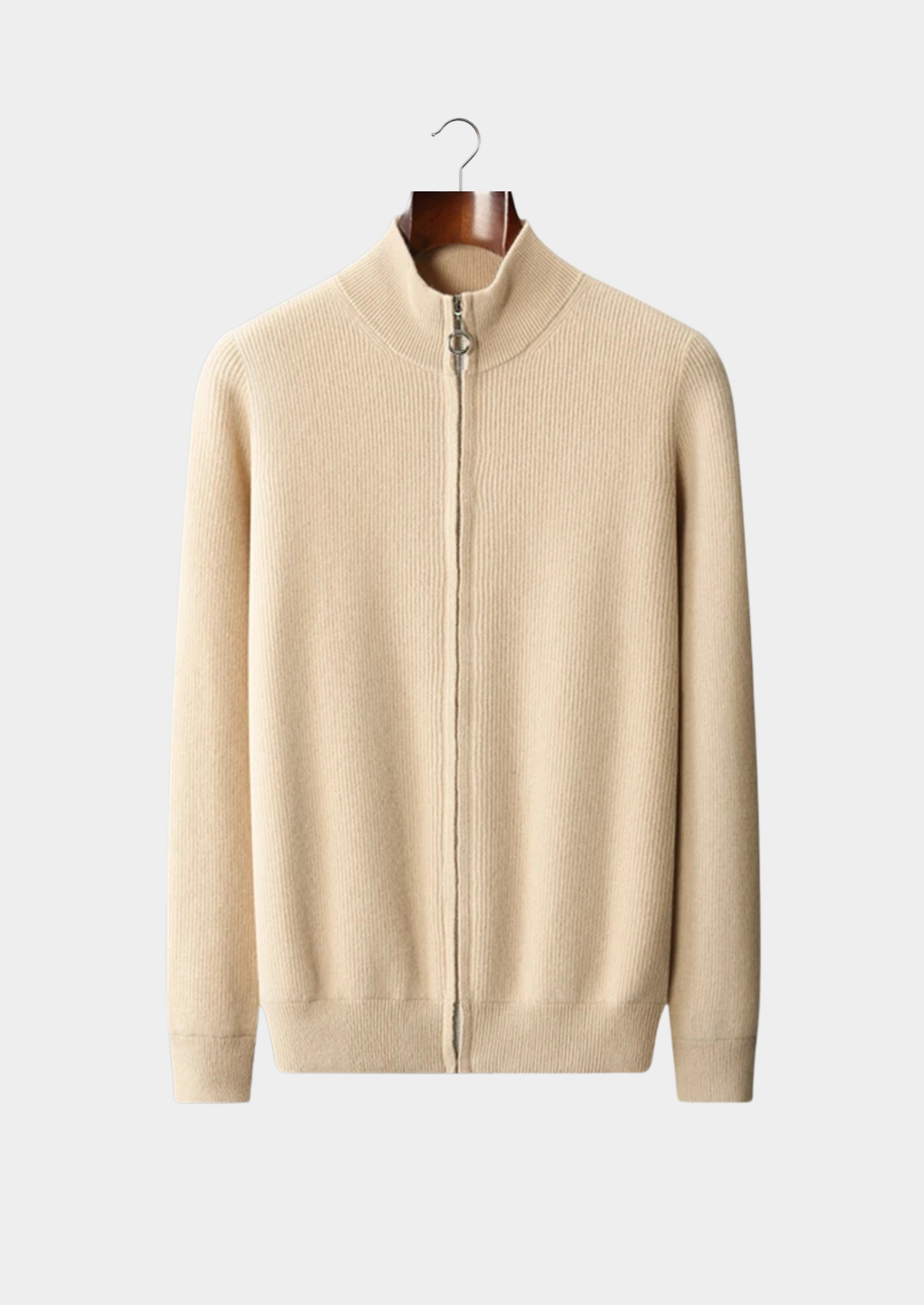 Extra-Fine Merino Wool Ribbed Cardigan With Zip