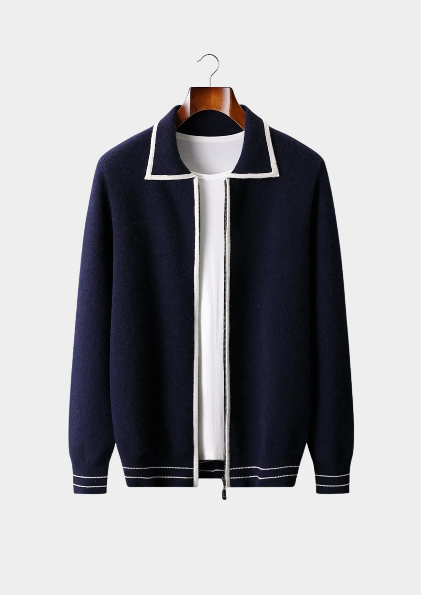 Two-Tone Polo Cardigan Merino Wool Extra-Fine