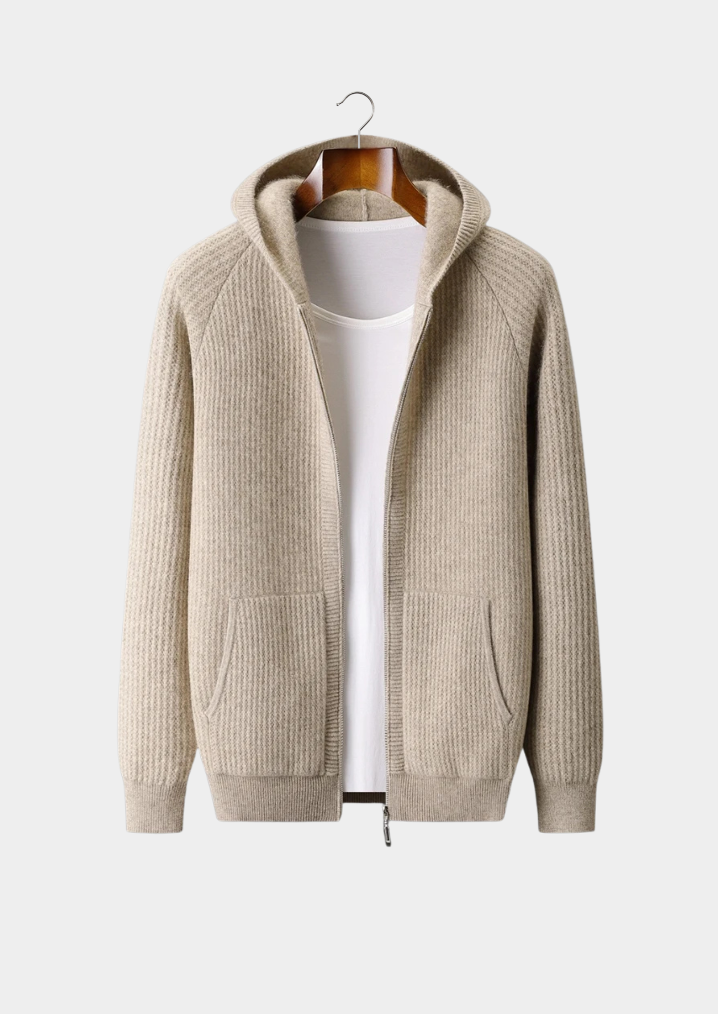 Merino Wool Ribbed Extra-Fine Hoodie With Zip