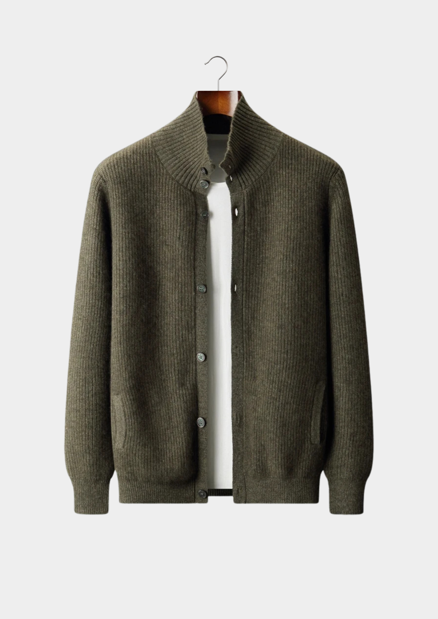 Premium Cashmere Ribbed Collar Cardigan