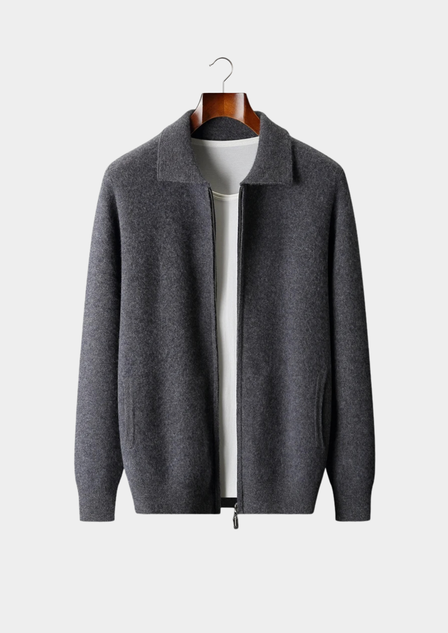 Polo Style Cardigan Premium Cashmere Zip