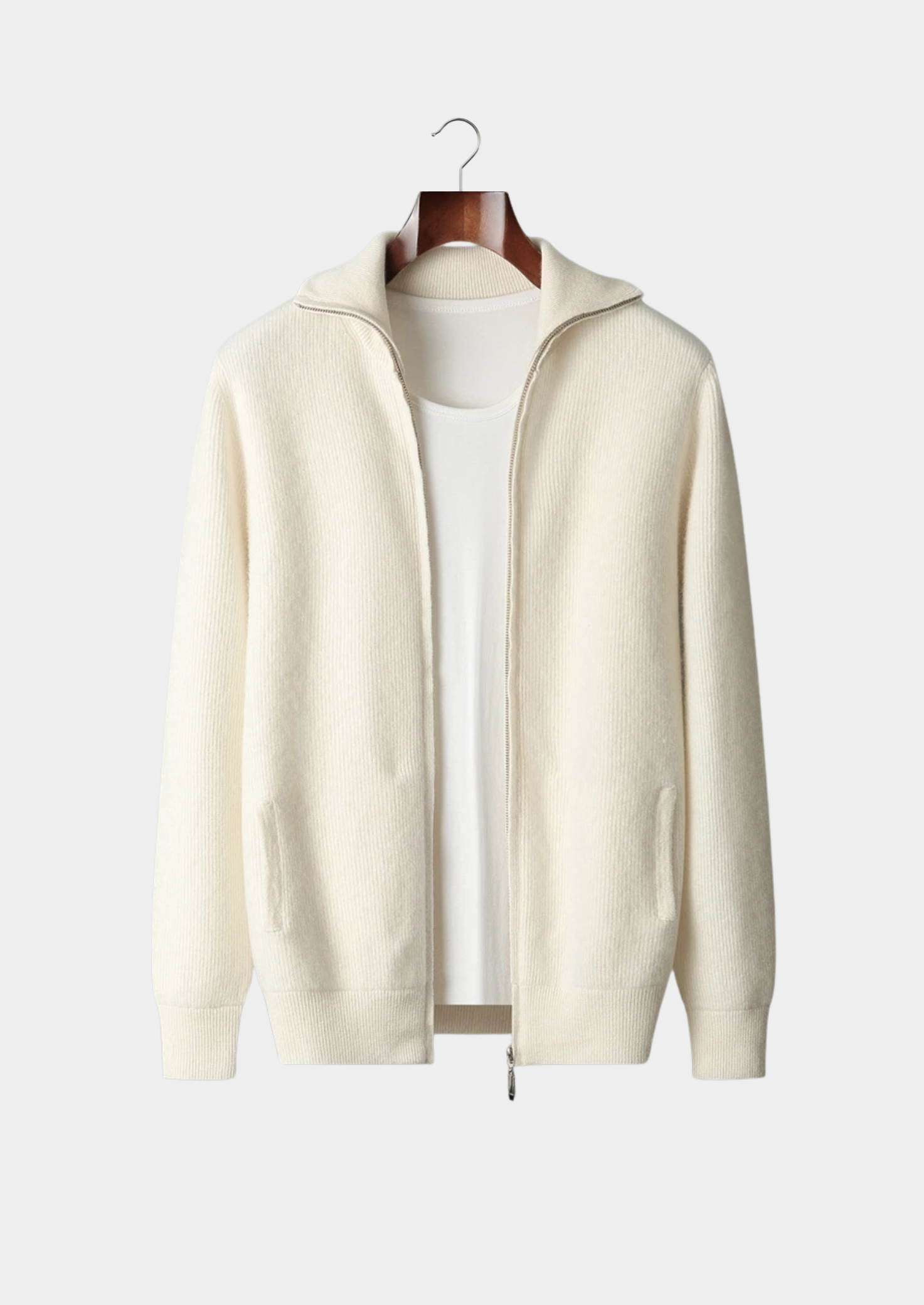 Merino Wool Extra-Fine Zip Cardigan Ribbed