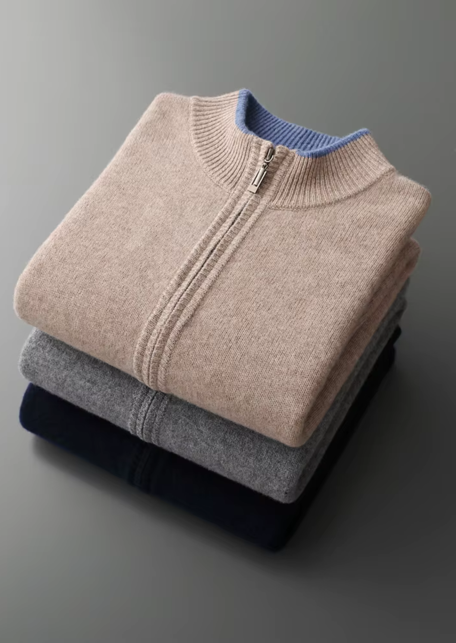 Merino Wool Extra-Fine Two-Tone Knit Cardigan